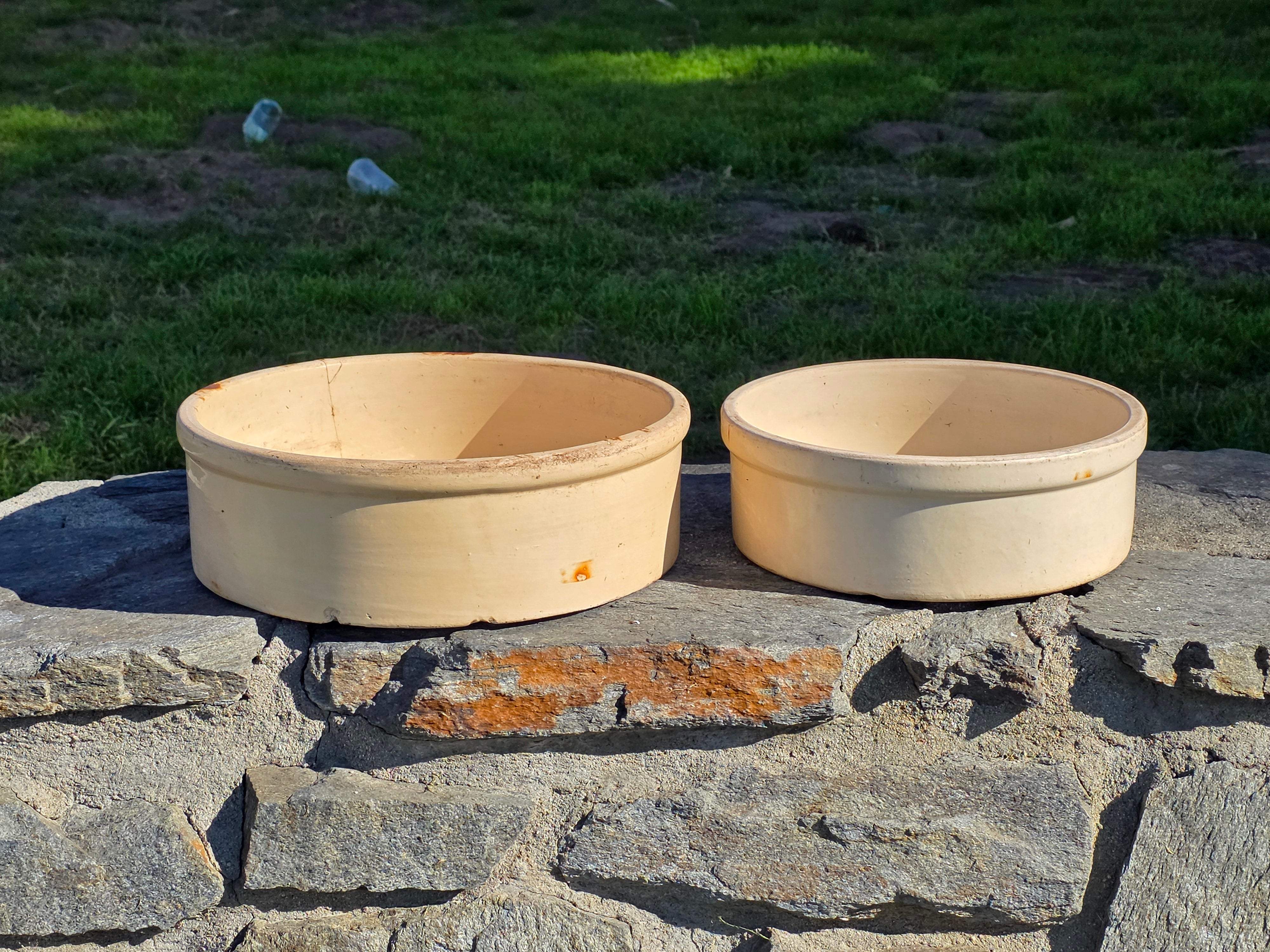 Vintage U.S.A. Stoneware Crock Bowl Set - 1.5 Gallon & Small (Planters)