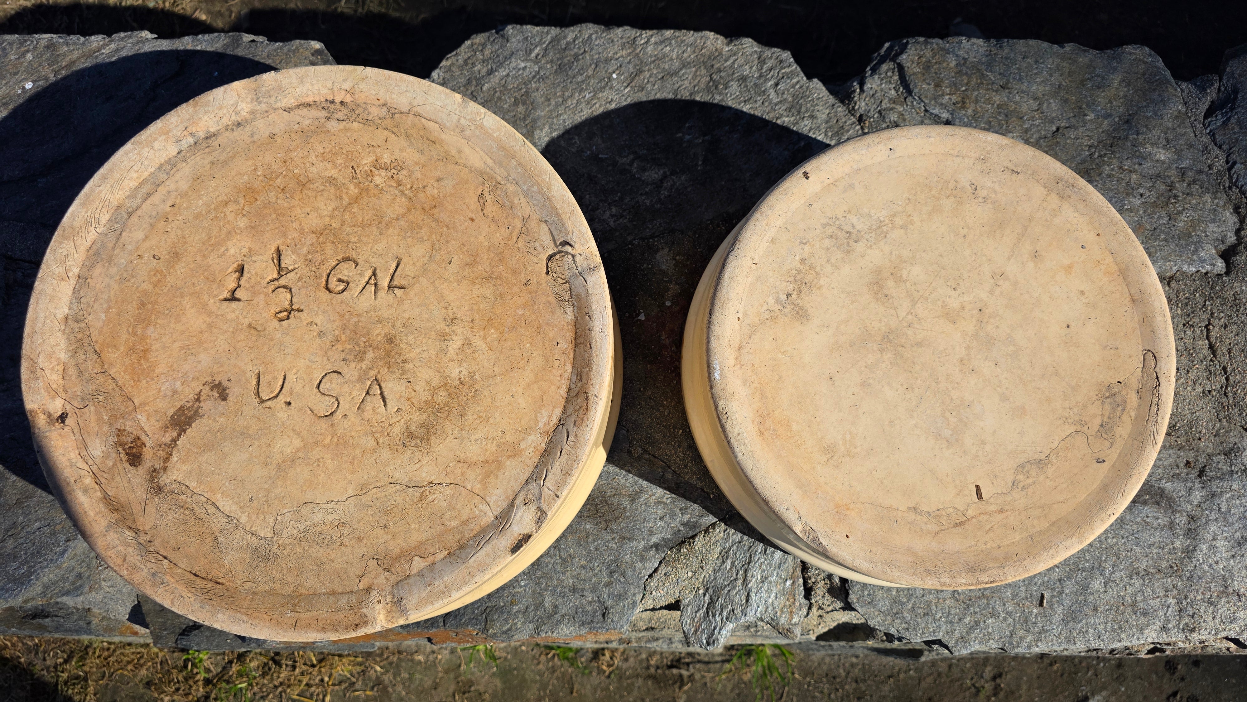 Vintage U.S.A. Stoneware Crock Bowl Set - 1.5 Gallon & Small (Planters)