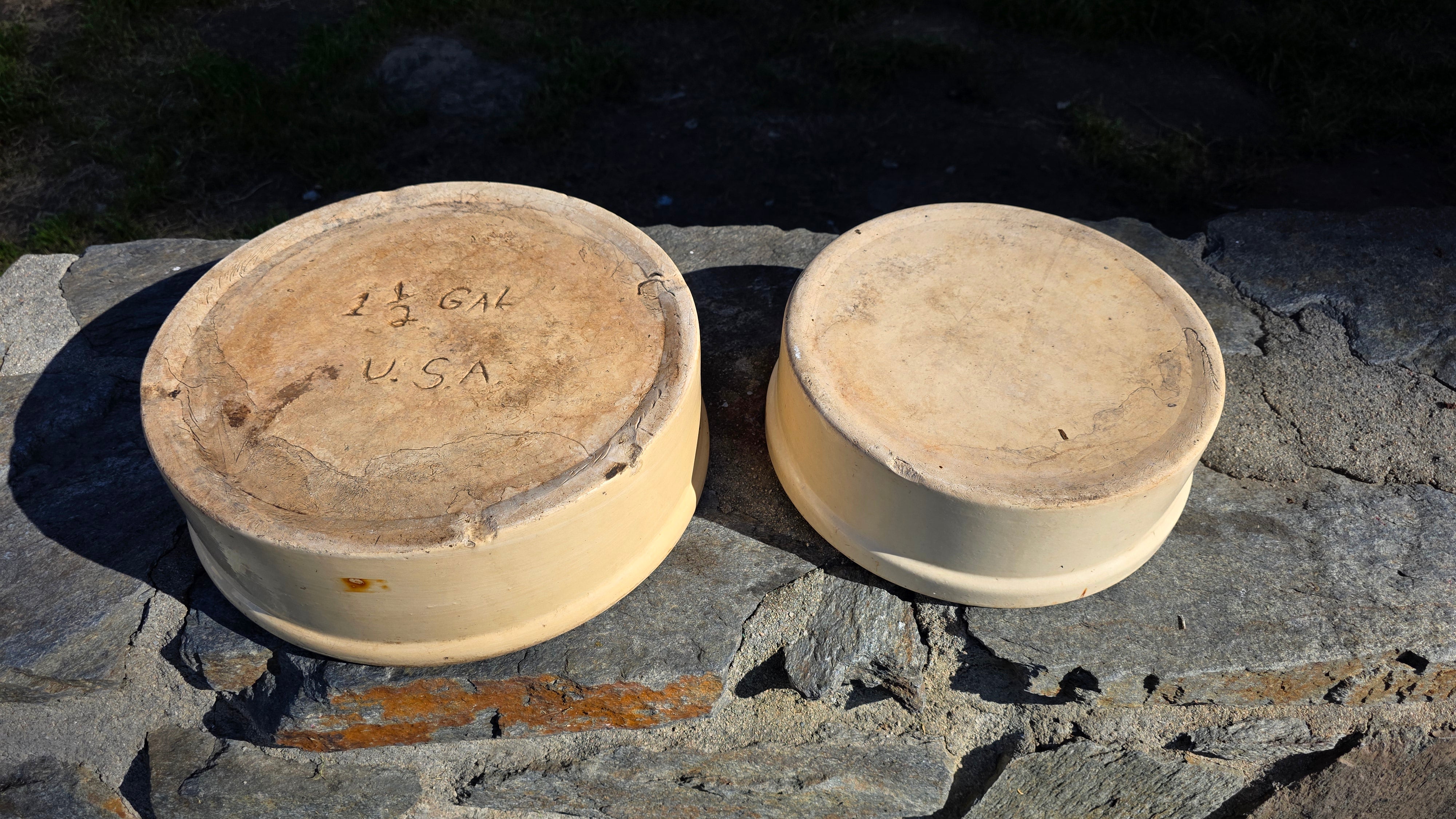 Vintage U.S.A. Stoneware Crock Bowl Set - 1.5 Gallon & Small (Planters)
