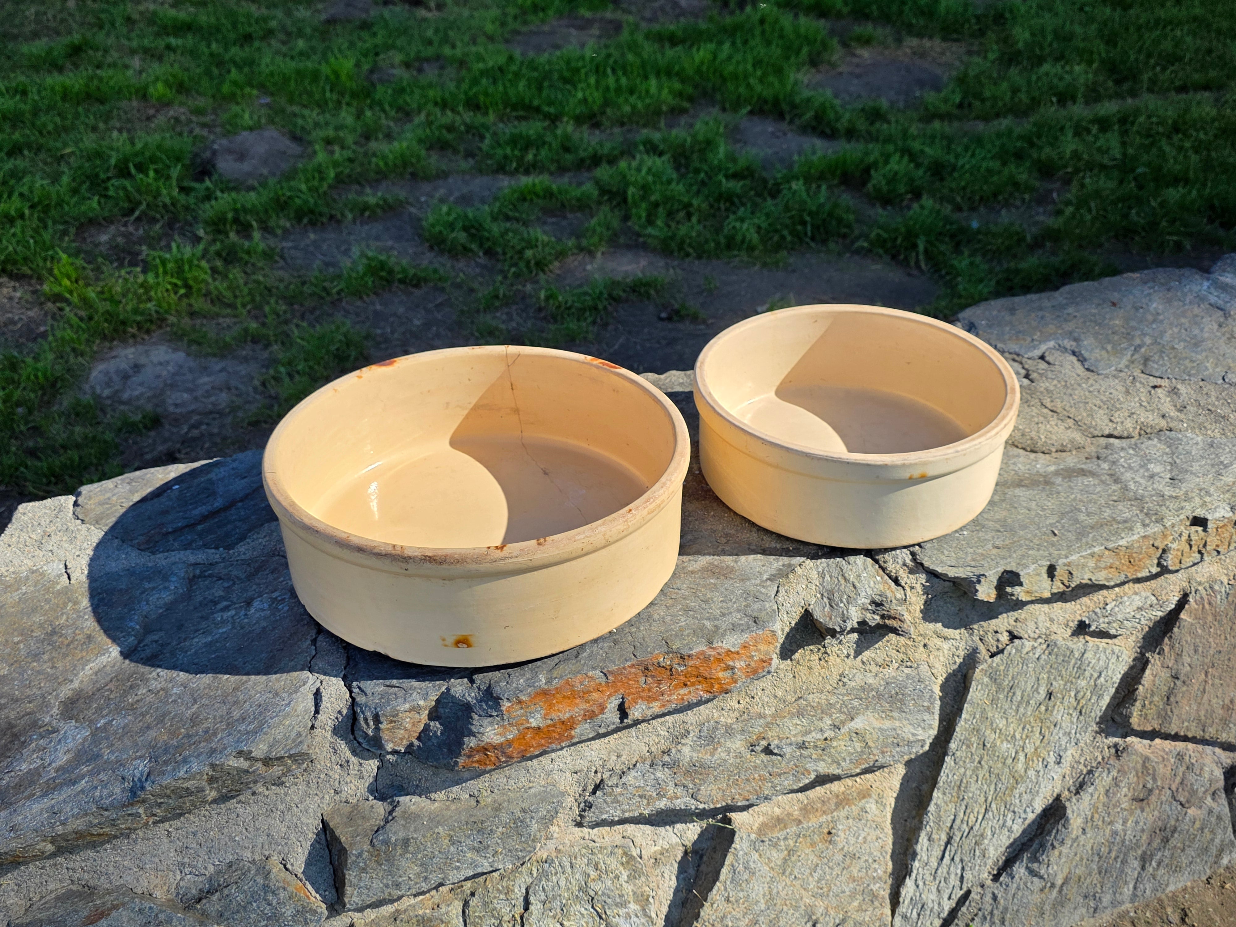Vintage U.S.A. Stoneware Crock Bowl Set - 1.5 Gallon & Small (Planters)