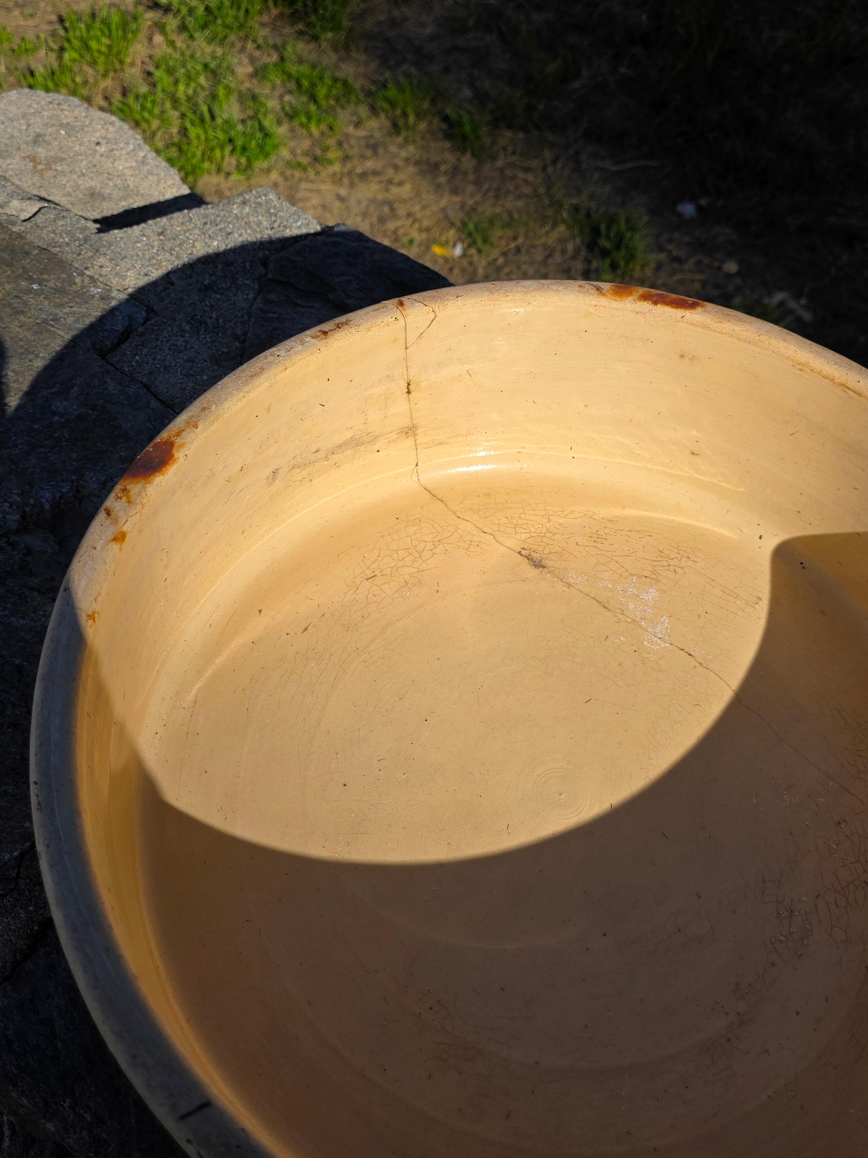 Vintage U.S.A. Stoneware Crock Bowl Set - 1.5 Gallon & Small (Planters)