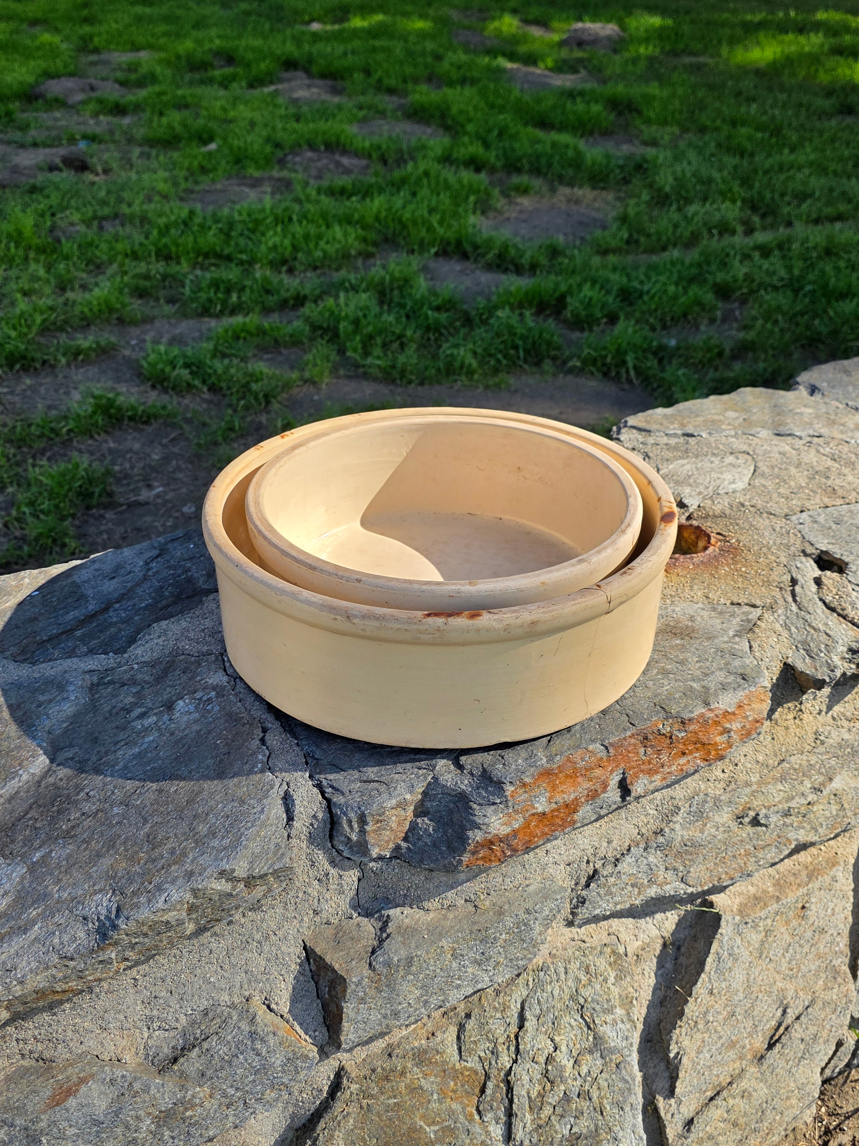 Vintage U.S.A. Stoneware Crock Bowl Set - 1.5 Gallon & Small (Planters)