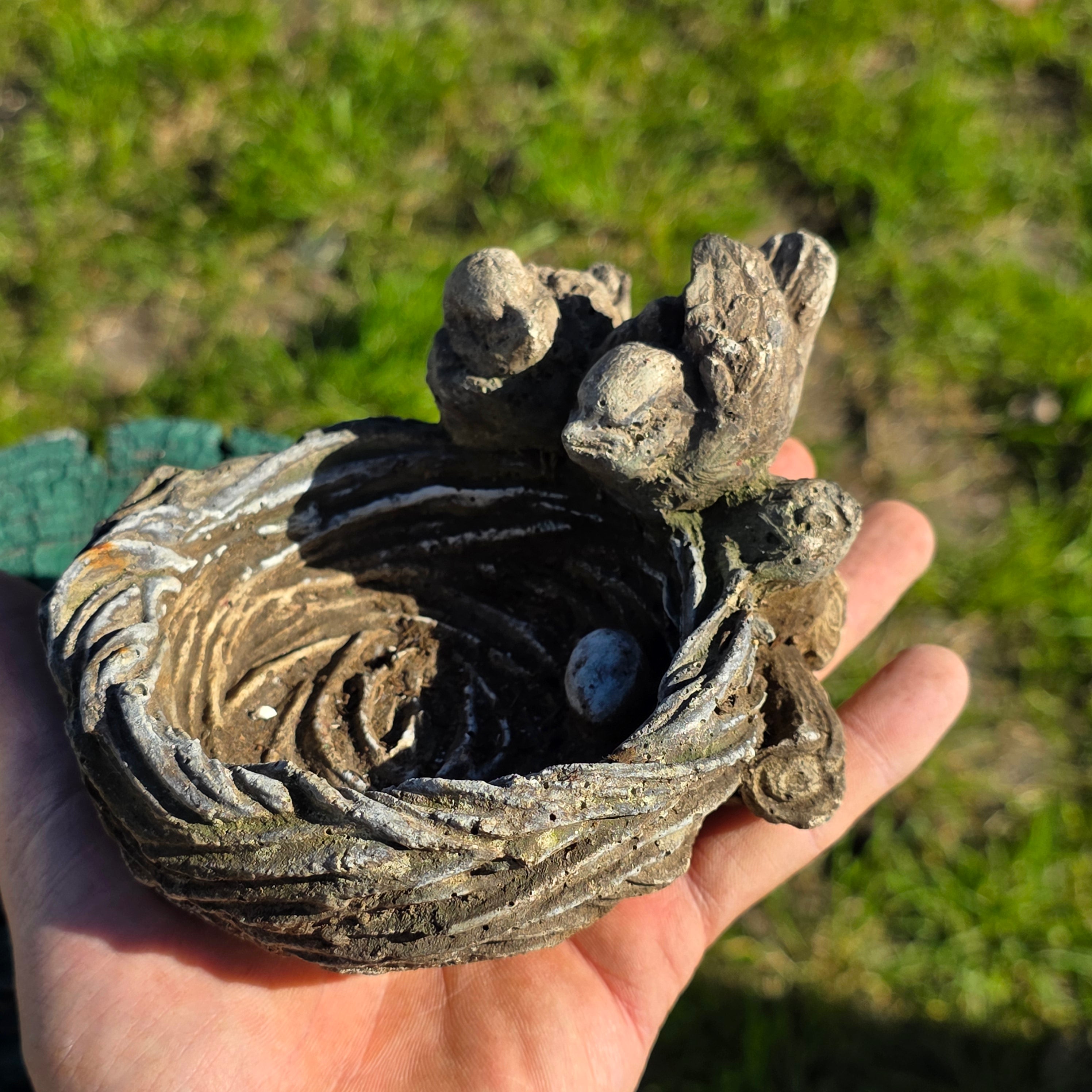 Vintage Concrete Garden Statue - Birds on Nest with Egg