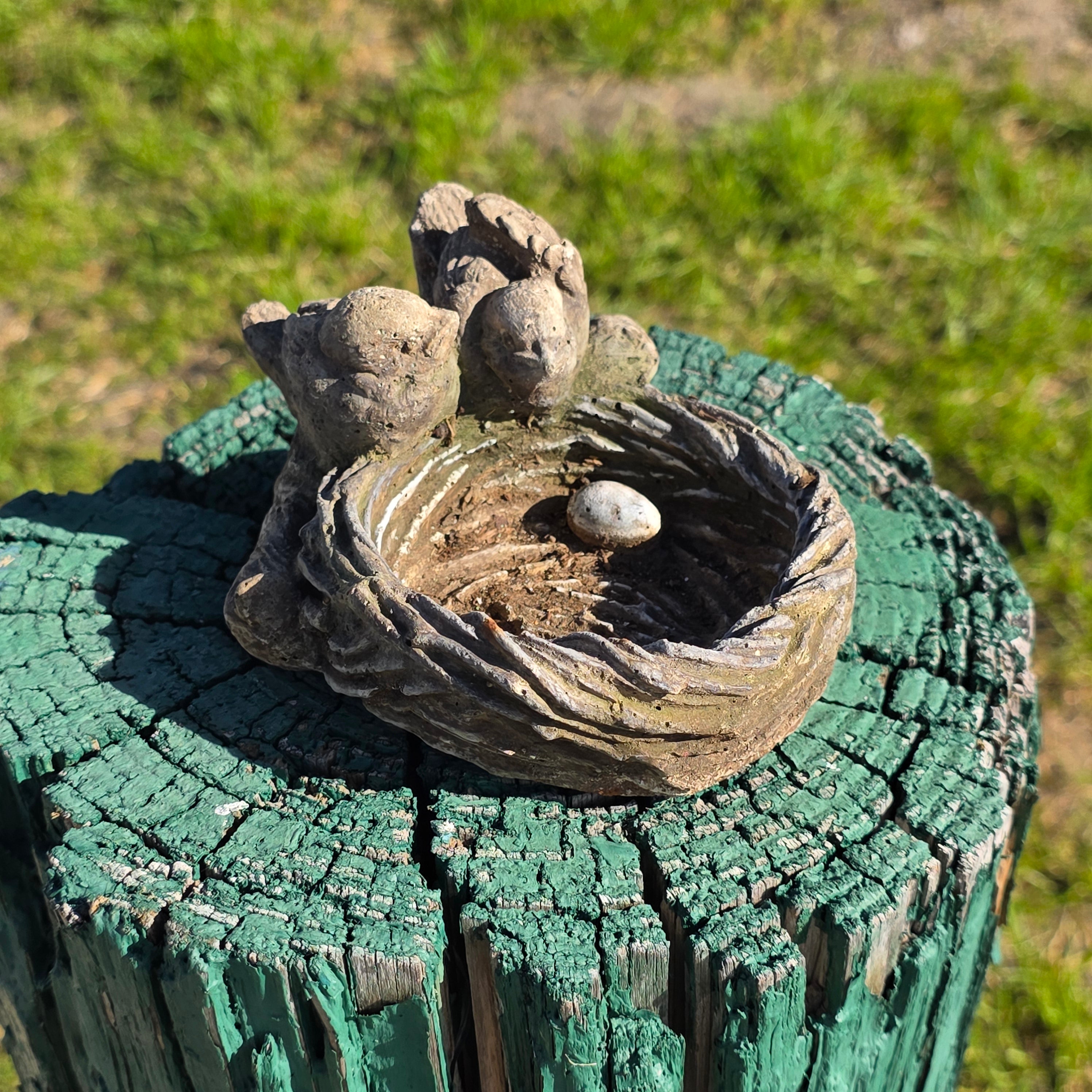 Vintage Concrete Garden Statue - Birds on Nest with Egg