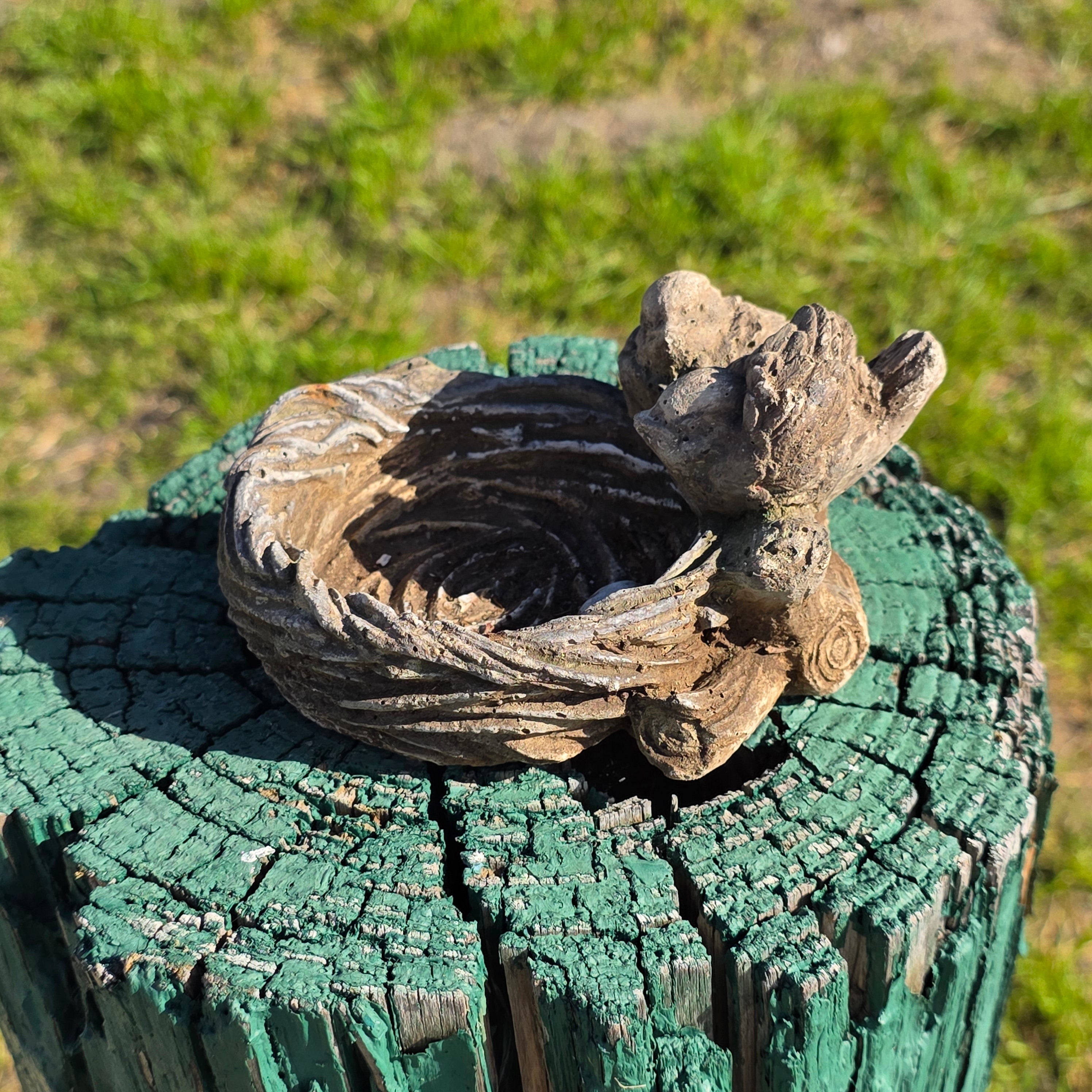 Vintage Concrete Garden Statue - Birds on Nest with Egg