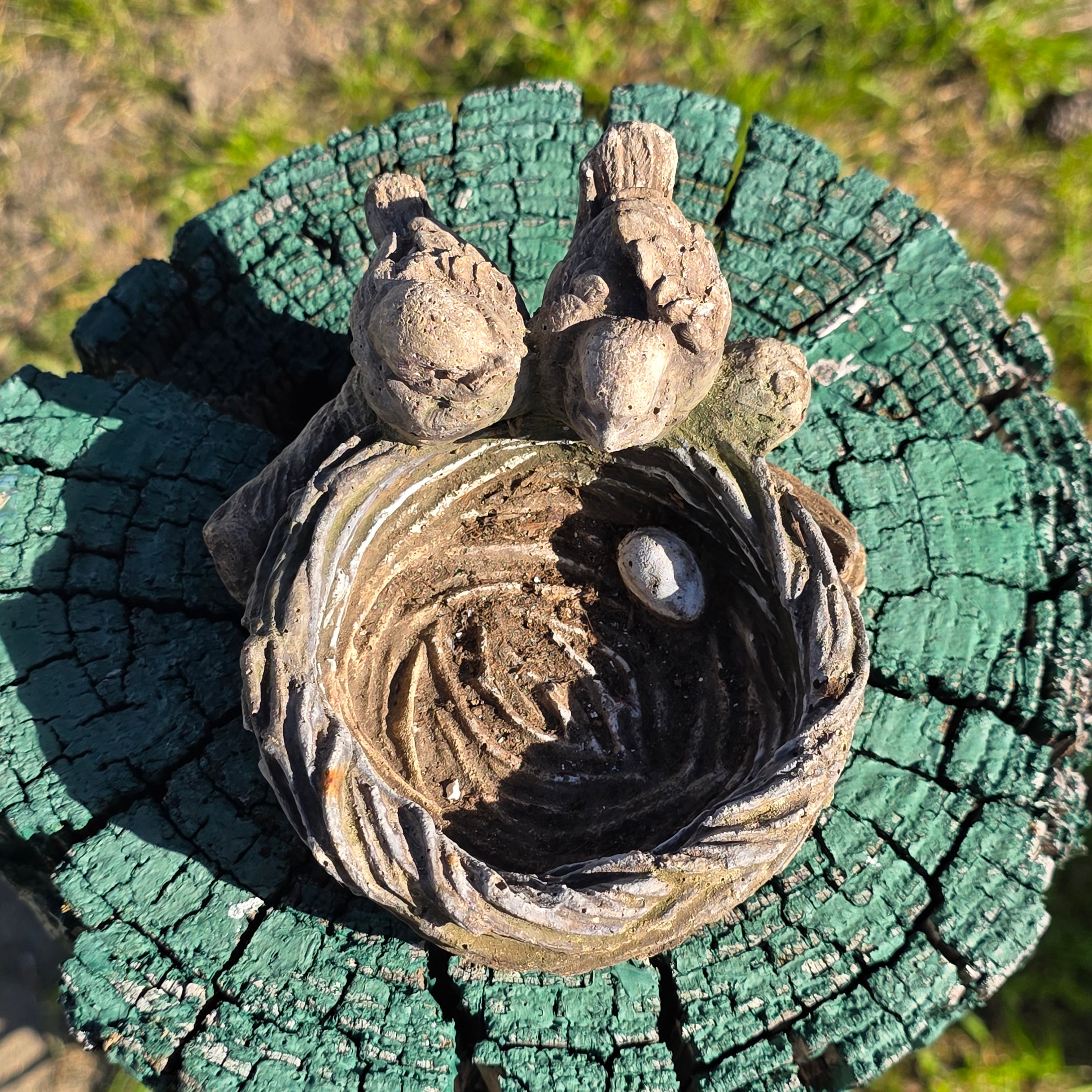 Vintage Concrete Garden Statue - Birds on Nest with Egg