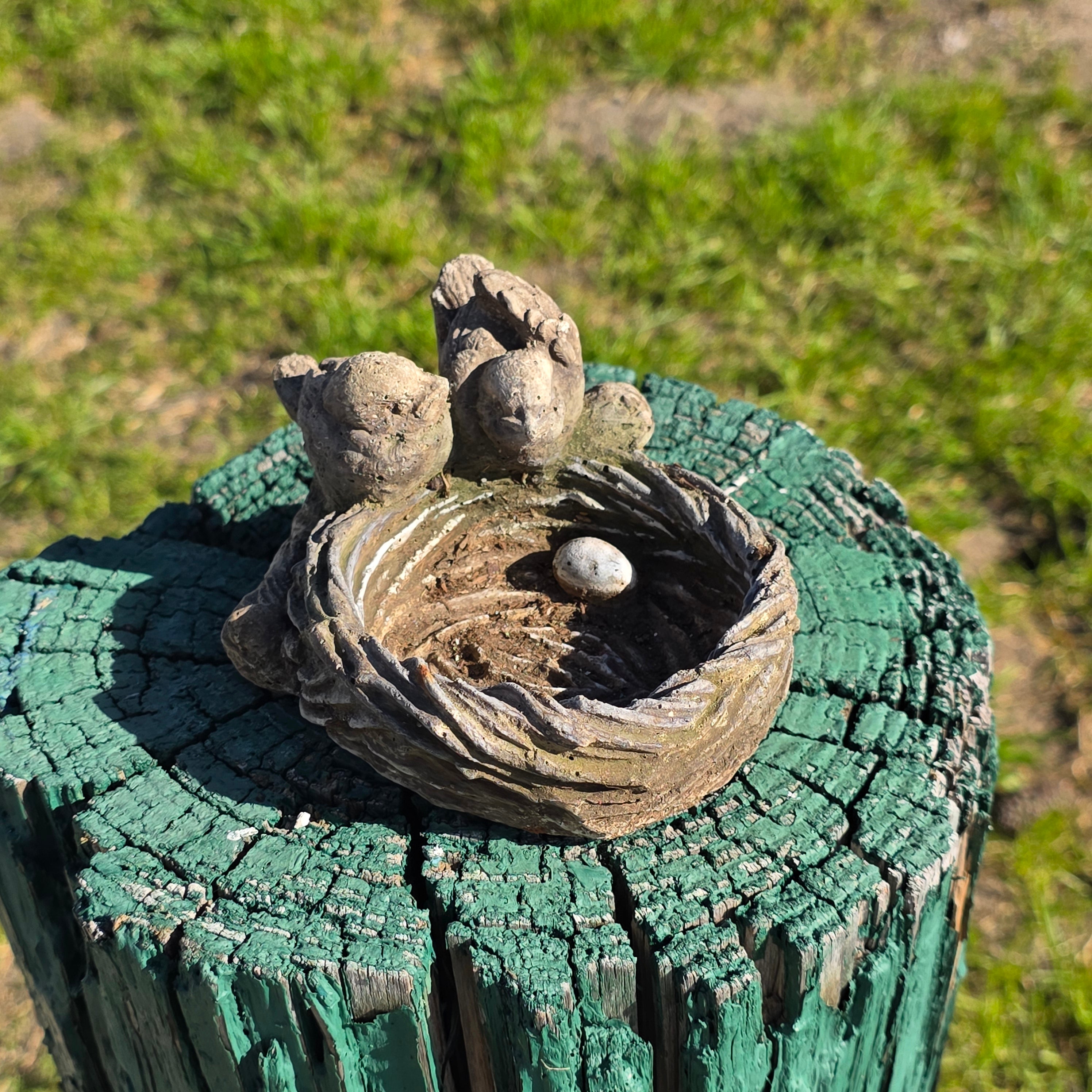 Vintage Concrete Garden Statue - Birds on Nest with Egg