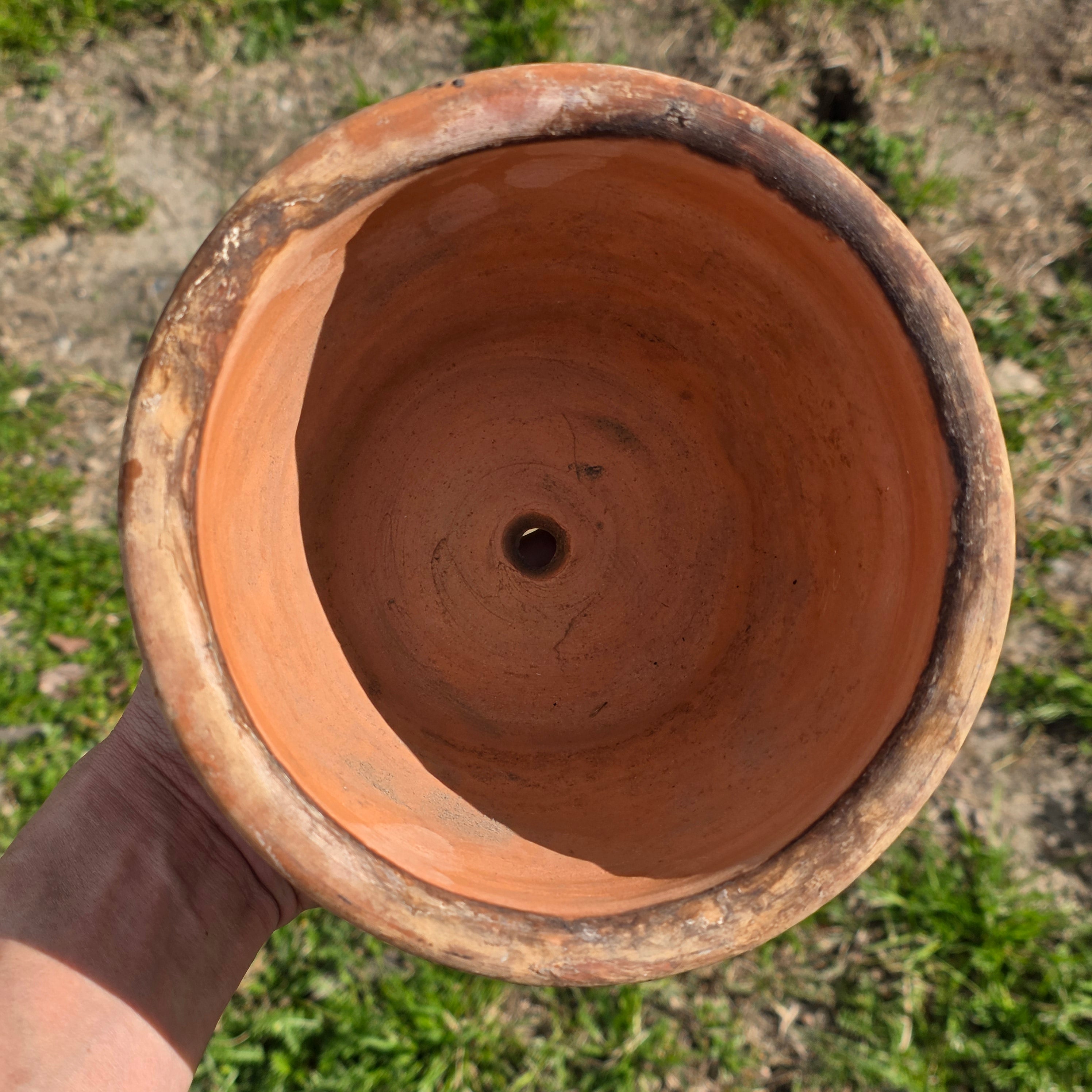 Rare Vintage Spanish Terracotta Planter Ornate Floral Relief with Italian Saucer