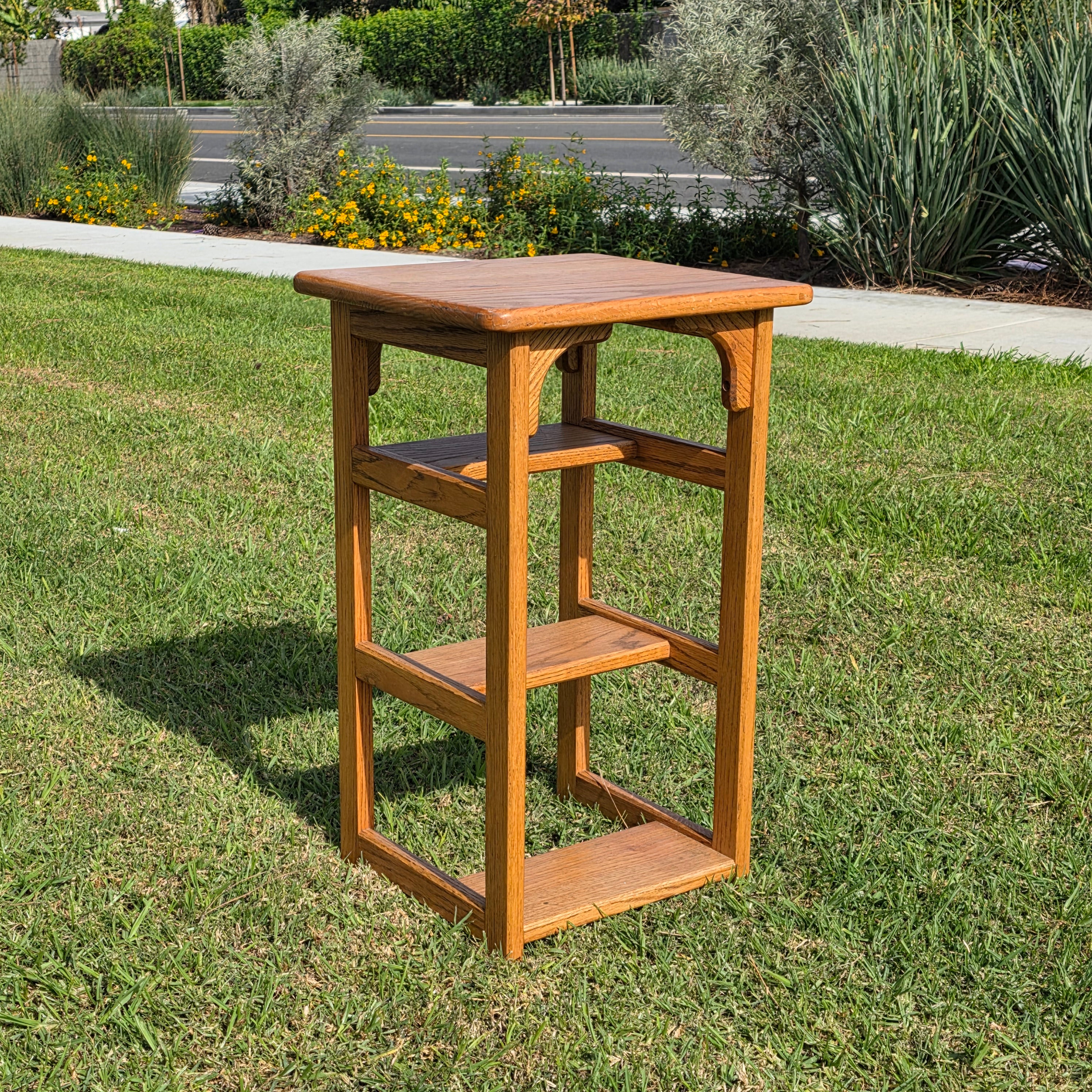 Vintage Solid Oak 3-Step Stool - Attributed to Hoosier Brand