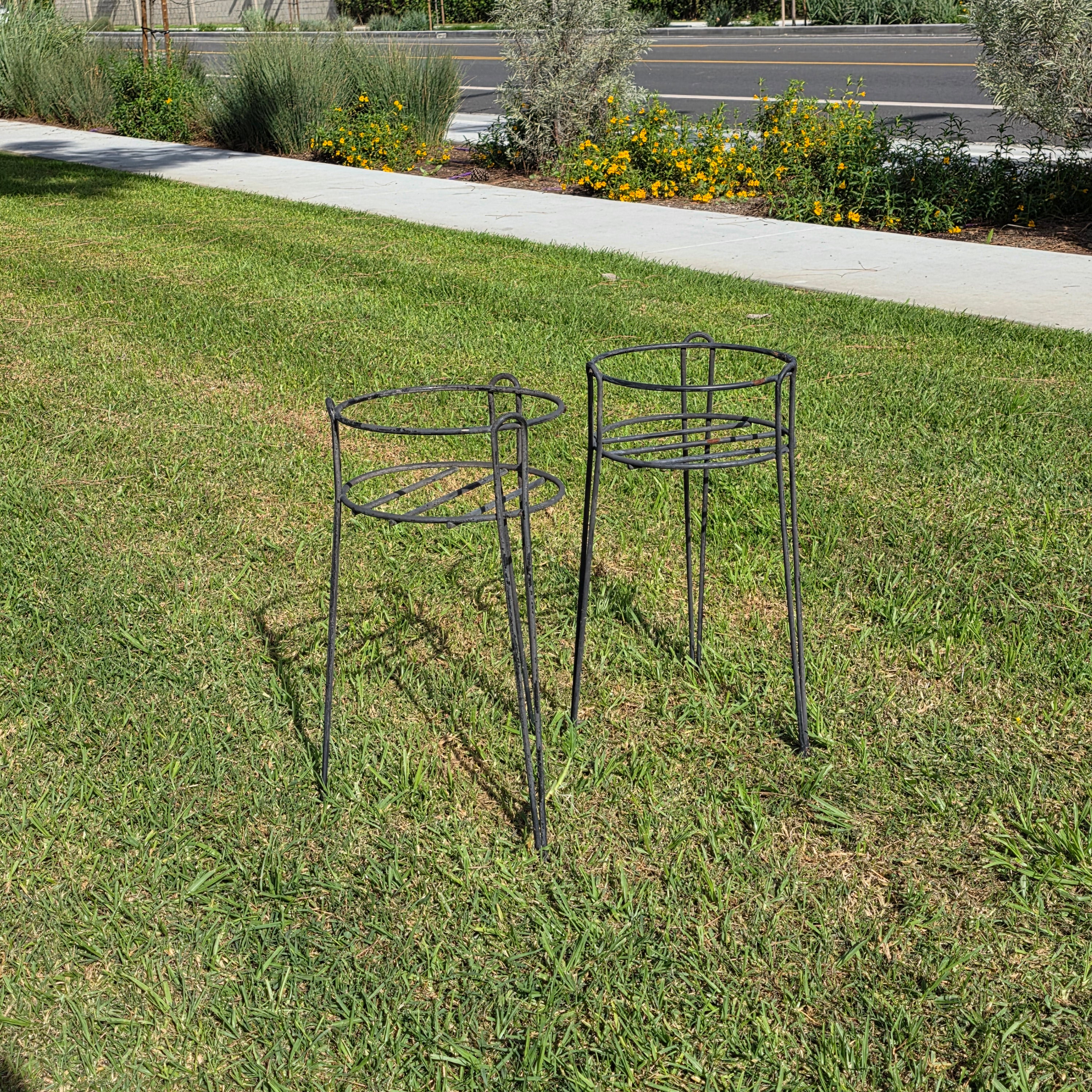 Pair of Vintage Mid-Century Modern Stackable Hairpin Leg Iron Plant Stands 21"H