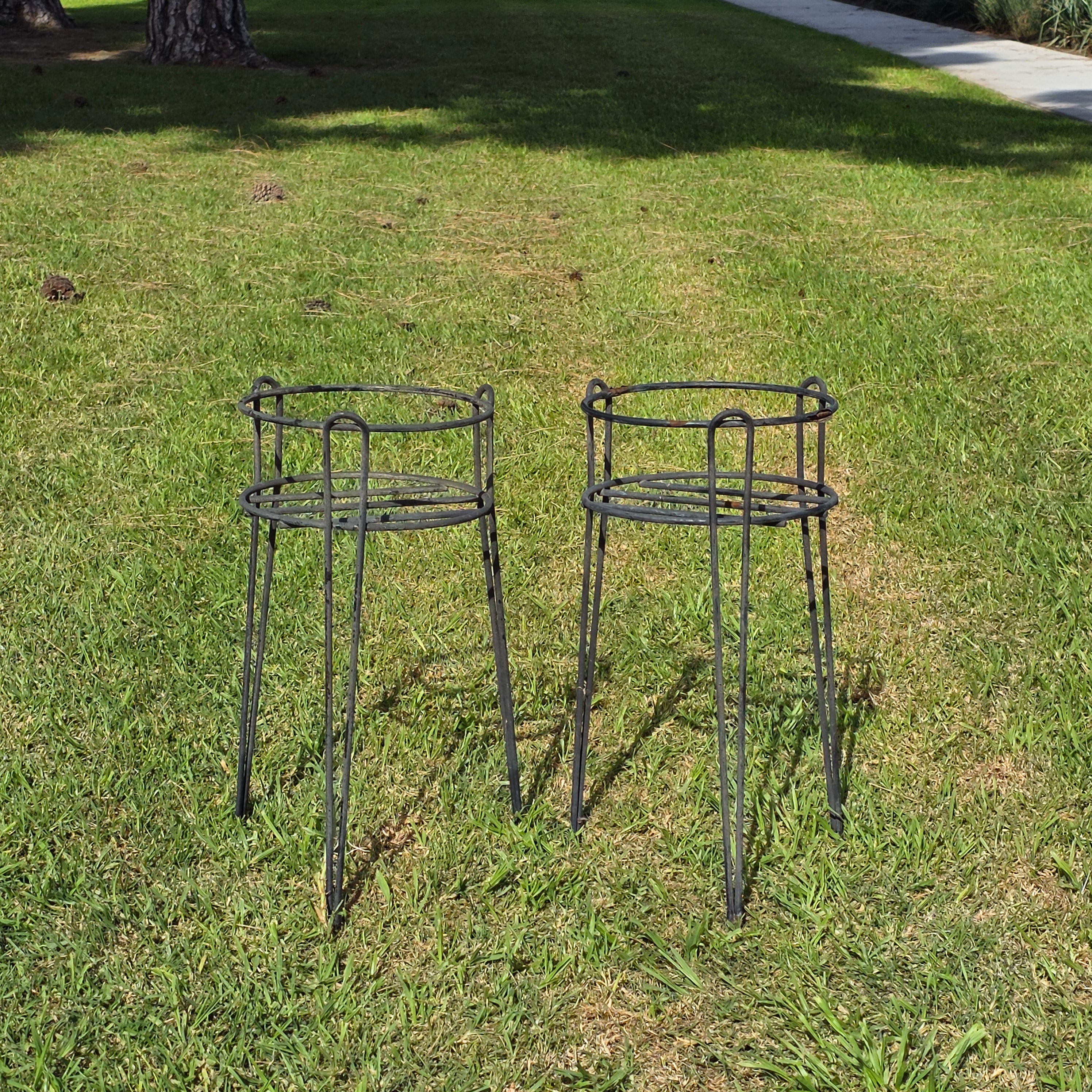 Pair of Vintage Mid-Century Modern Stackable Hairpin Leg Iron Plant Stands 21"H