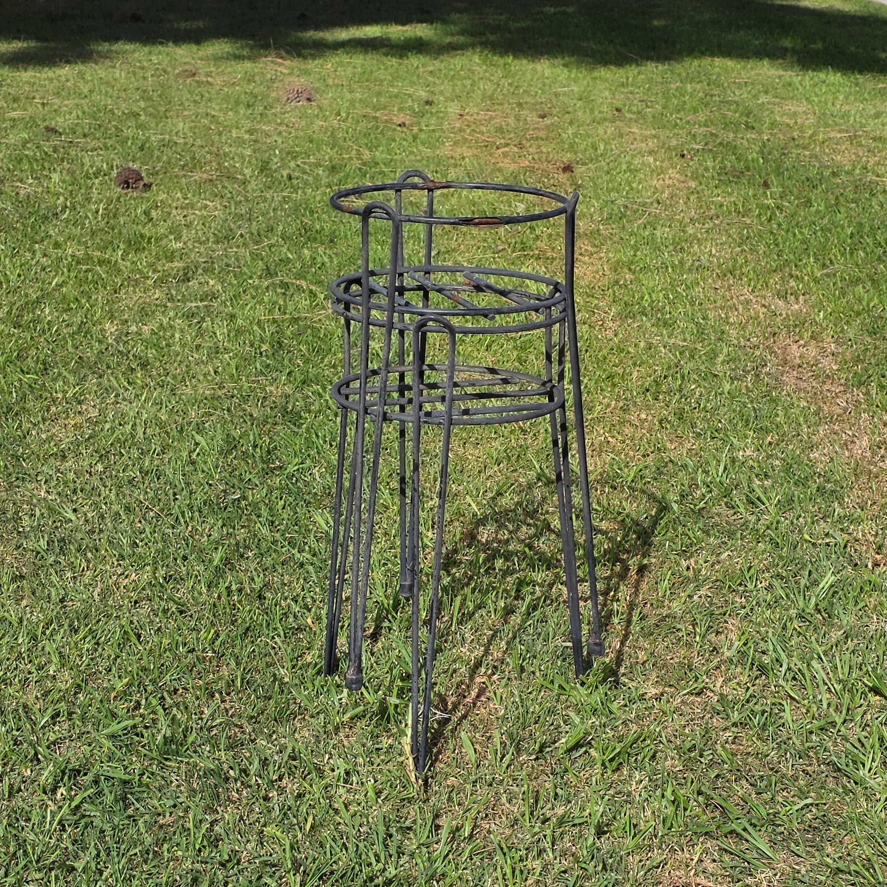 Pair of Vintage Mid-Century Modern Stackable Hairpin Leg Iron Plant Stands 21"H