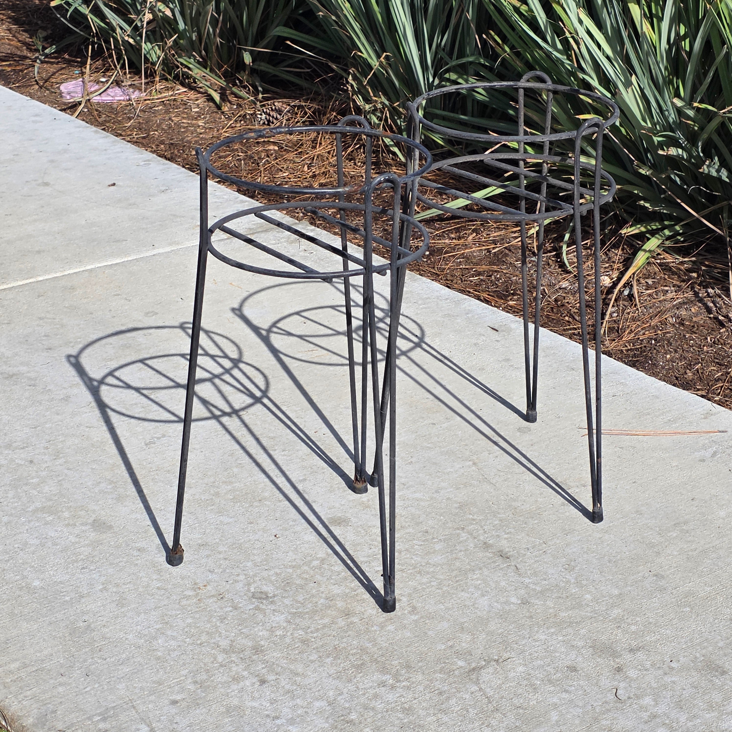 Pair of Vintage Mid-Century Modern Stackable Hairpin Leg Iron Plant Stands 21"H