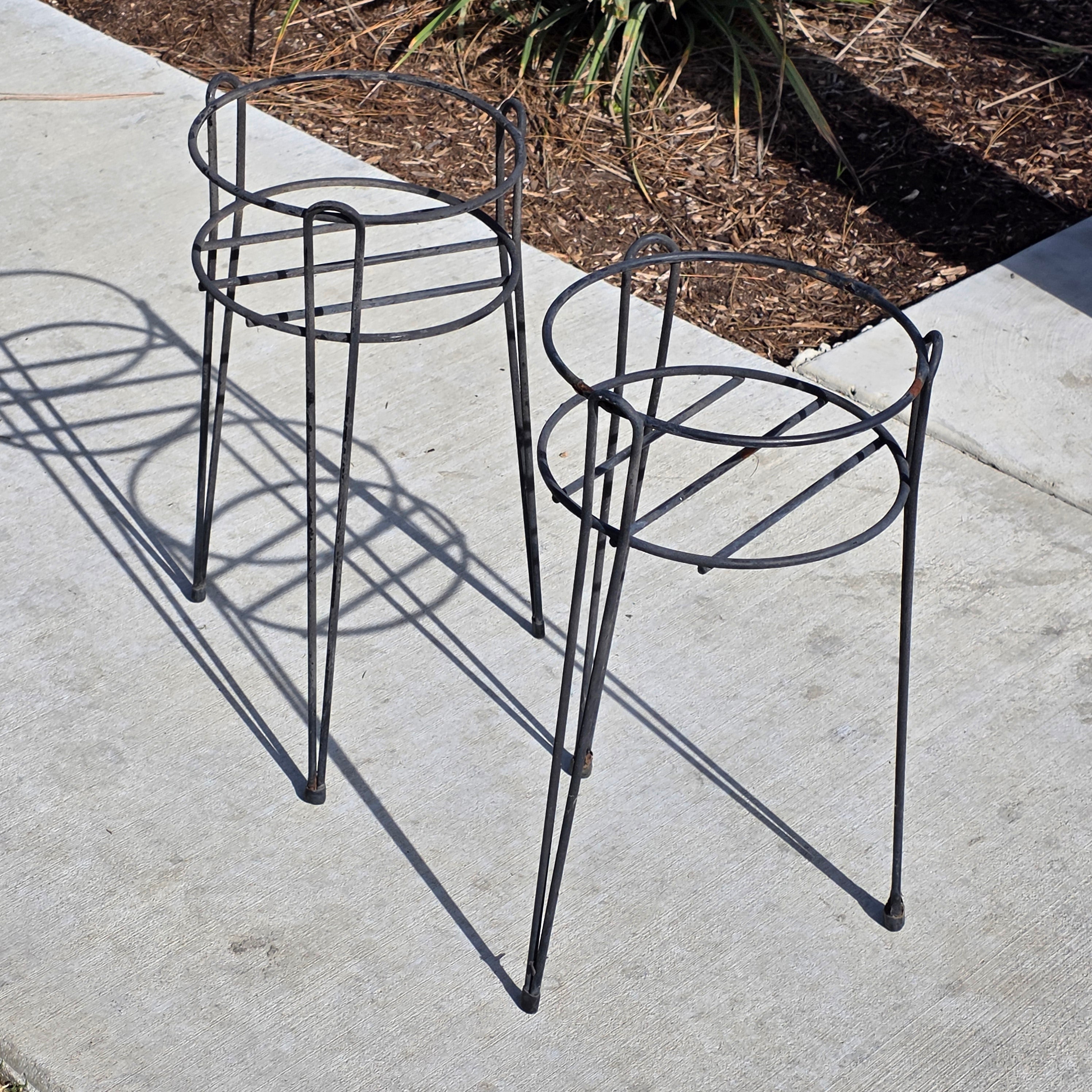 Pair of Vintage Mid-Century Modern Stackable Hairpin Leg Iron Plant Stands 21"H