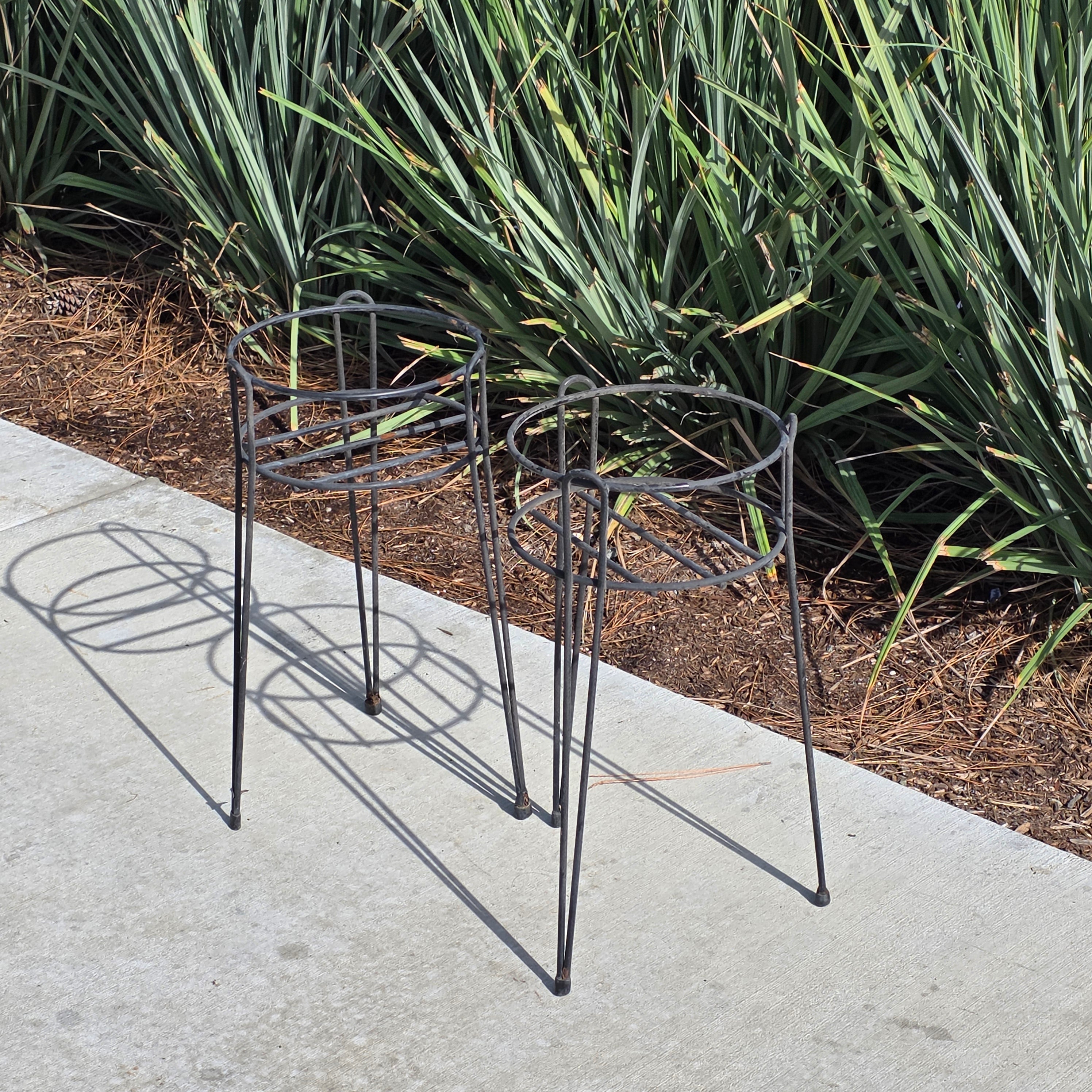 Pair of Vintage Mid-Century Modern Stackable Hairpin Leg Iron Plant Stands 21"H