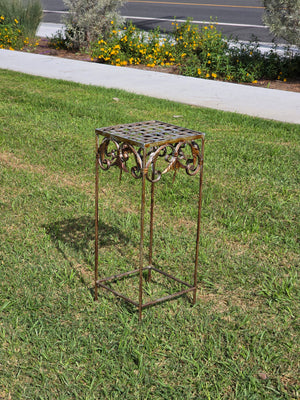 Vintage French Style Square Iron Plant Stand - Antique Gold Finish