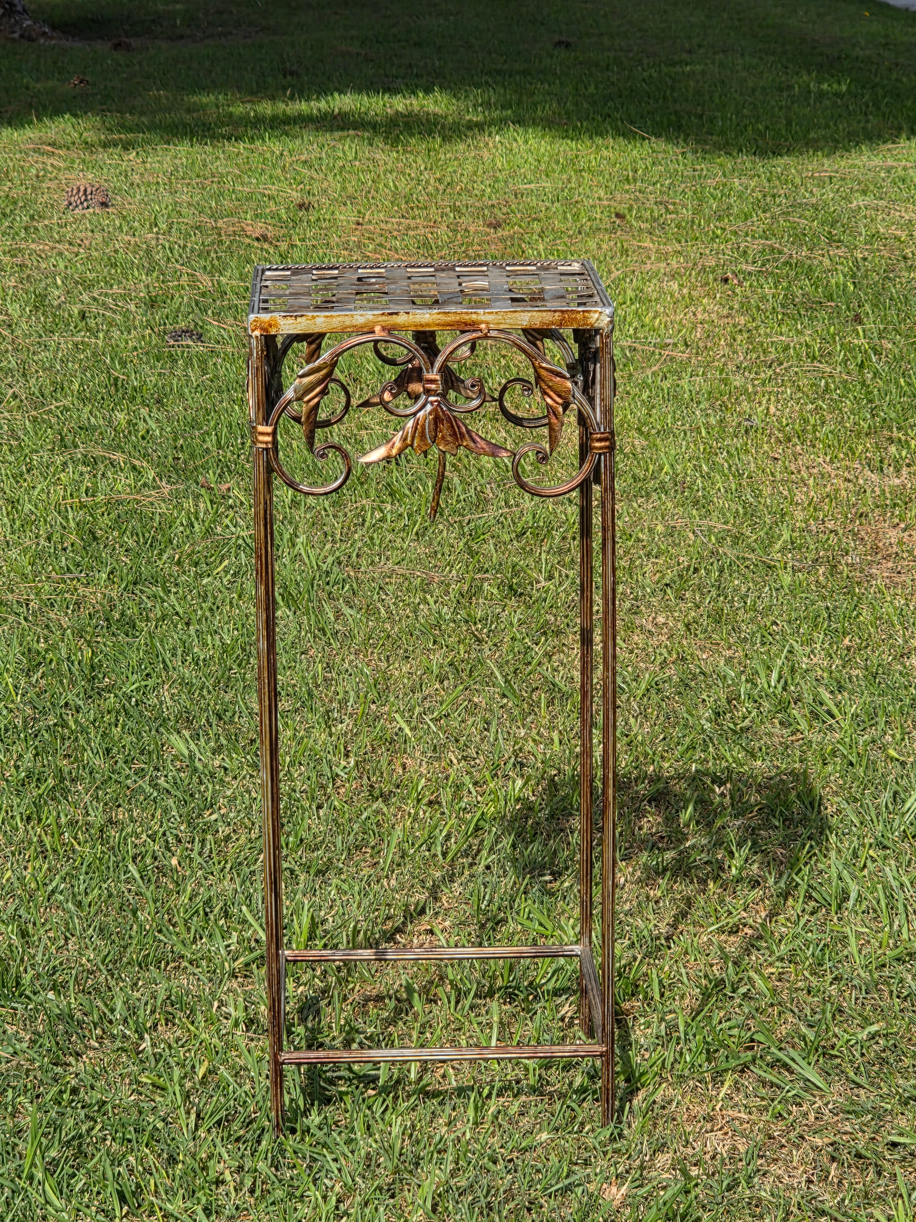 Vintage French Style Square Iron Plant Stand - Antique Gold Finish