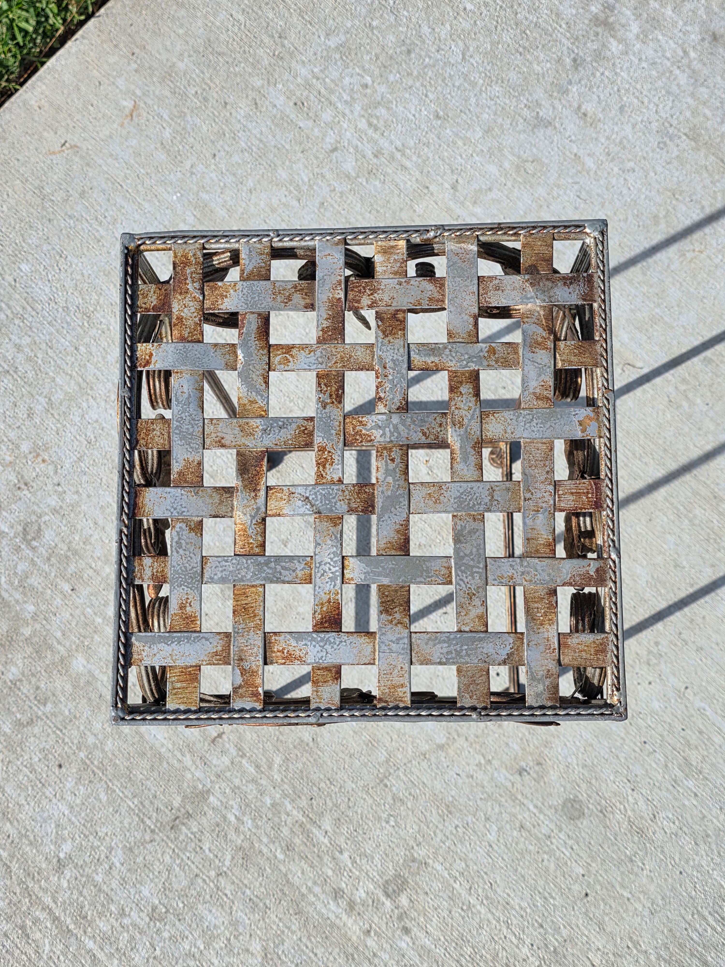 Vintage French Style Square Iron Plant Stand - Antique Gold Finish