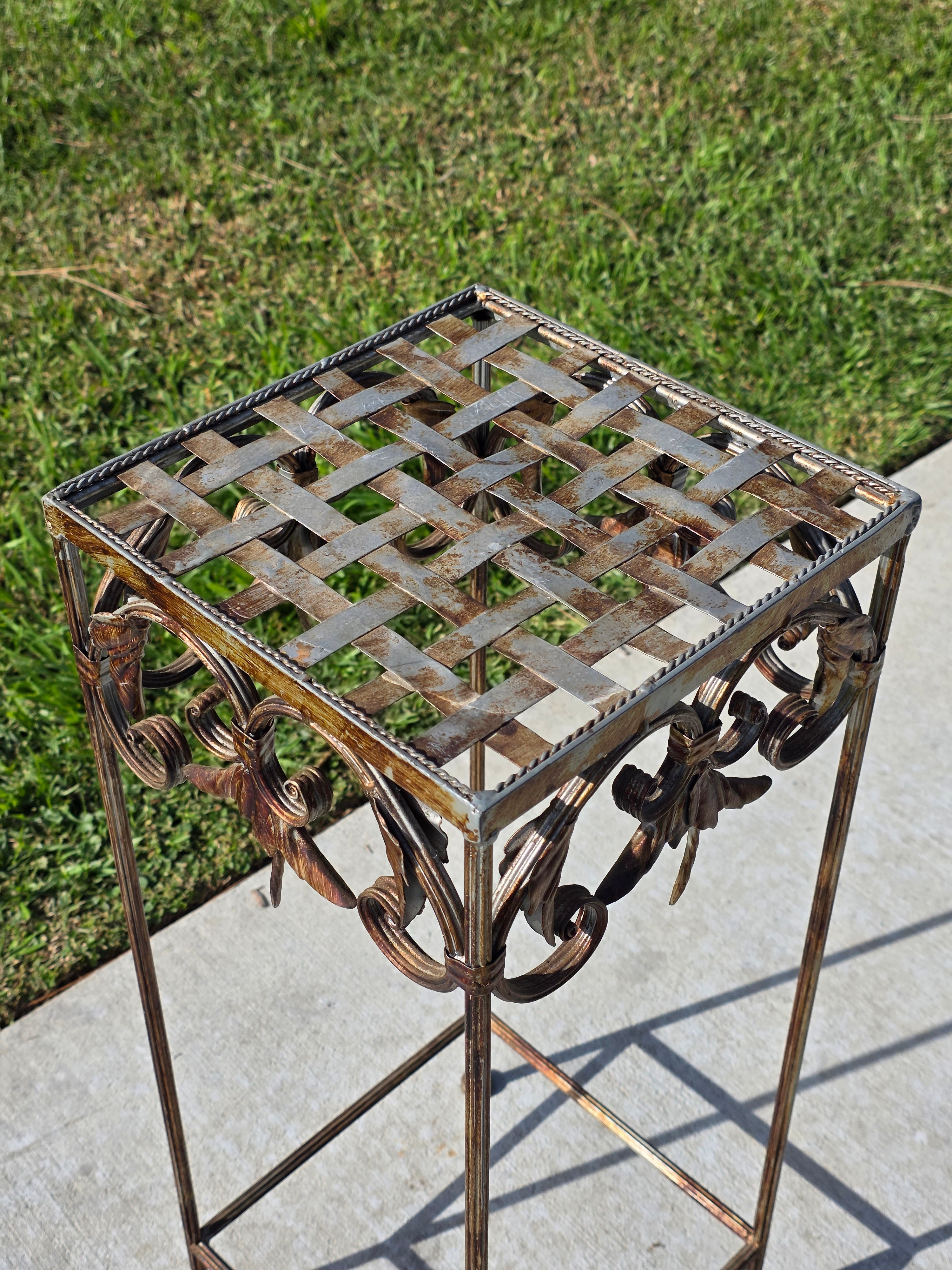 Vintage French Style Square Iron Plant Stand - Antique Gold Finish