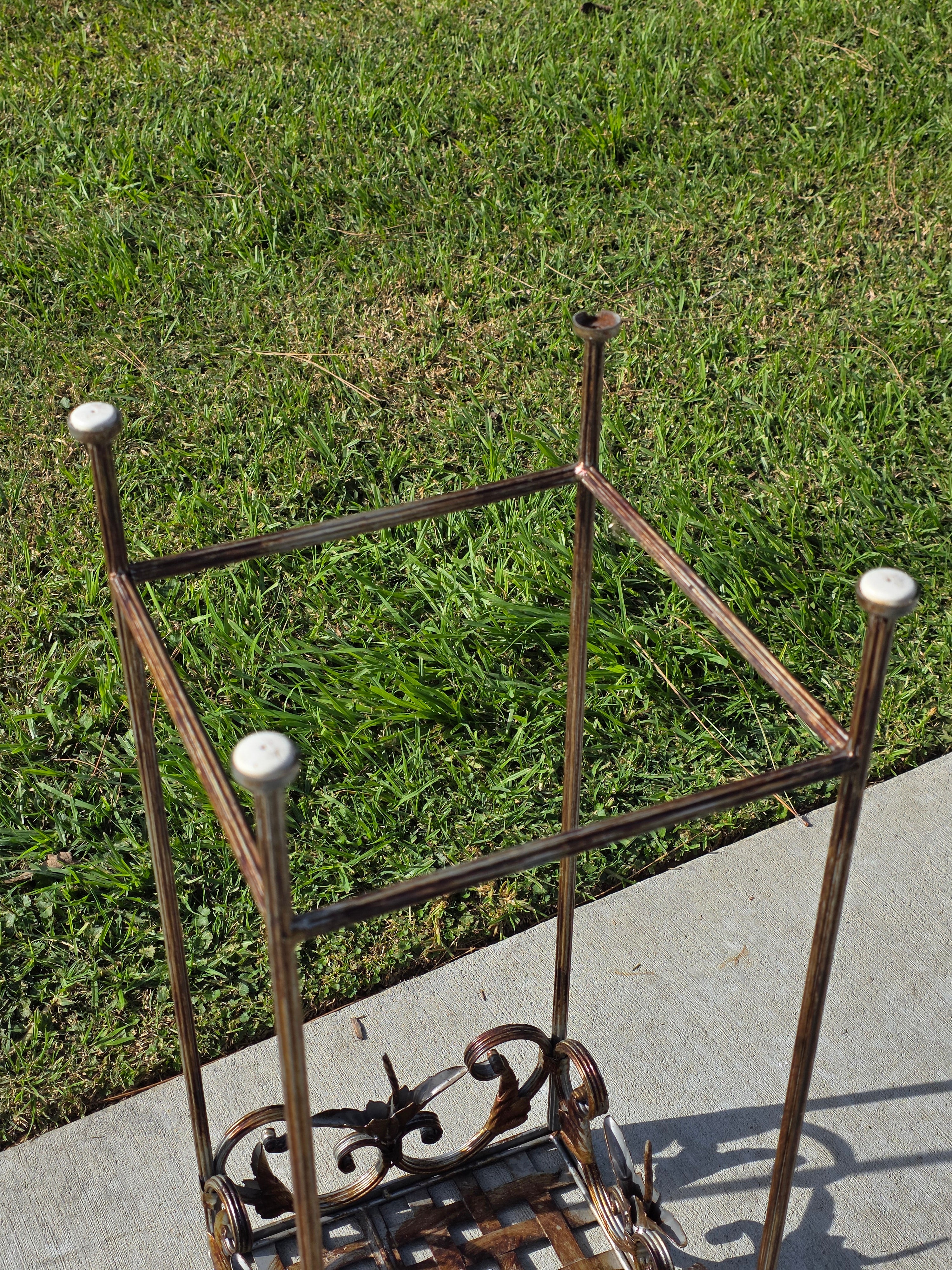 Vintage French Style Square Iron Plant Stand - Antique Gold Finish