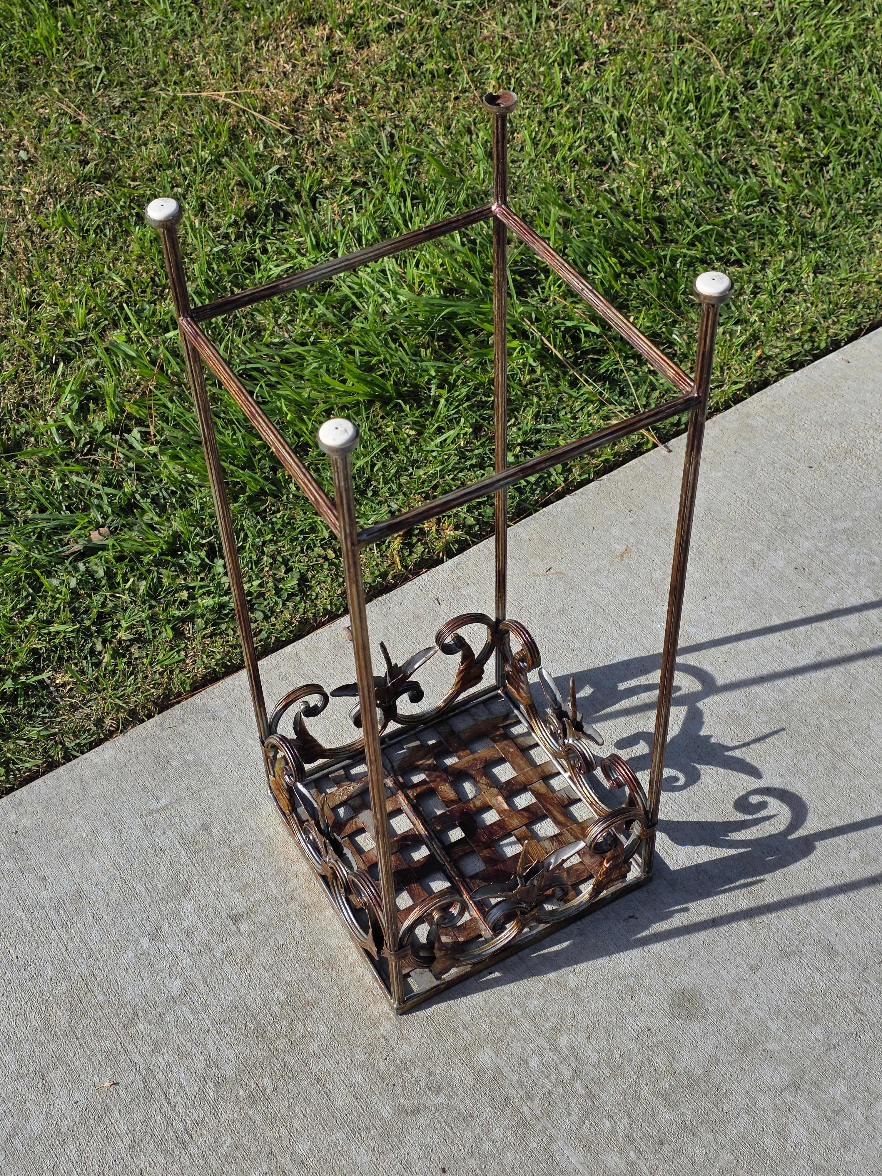 Vintage French Style Square Iron Plant Stand - Antique Gold Finish