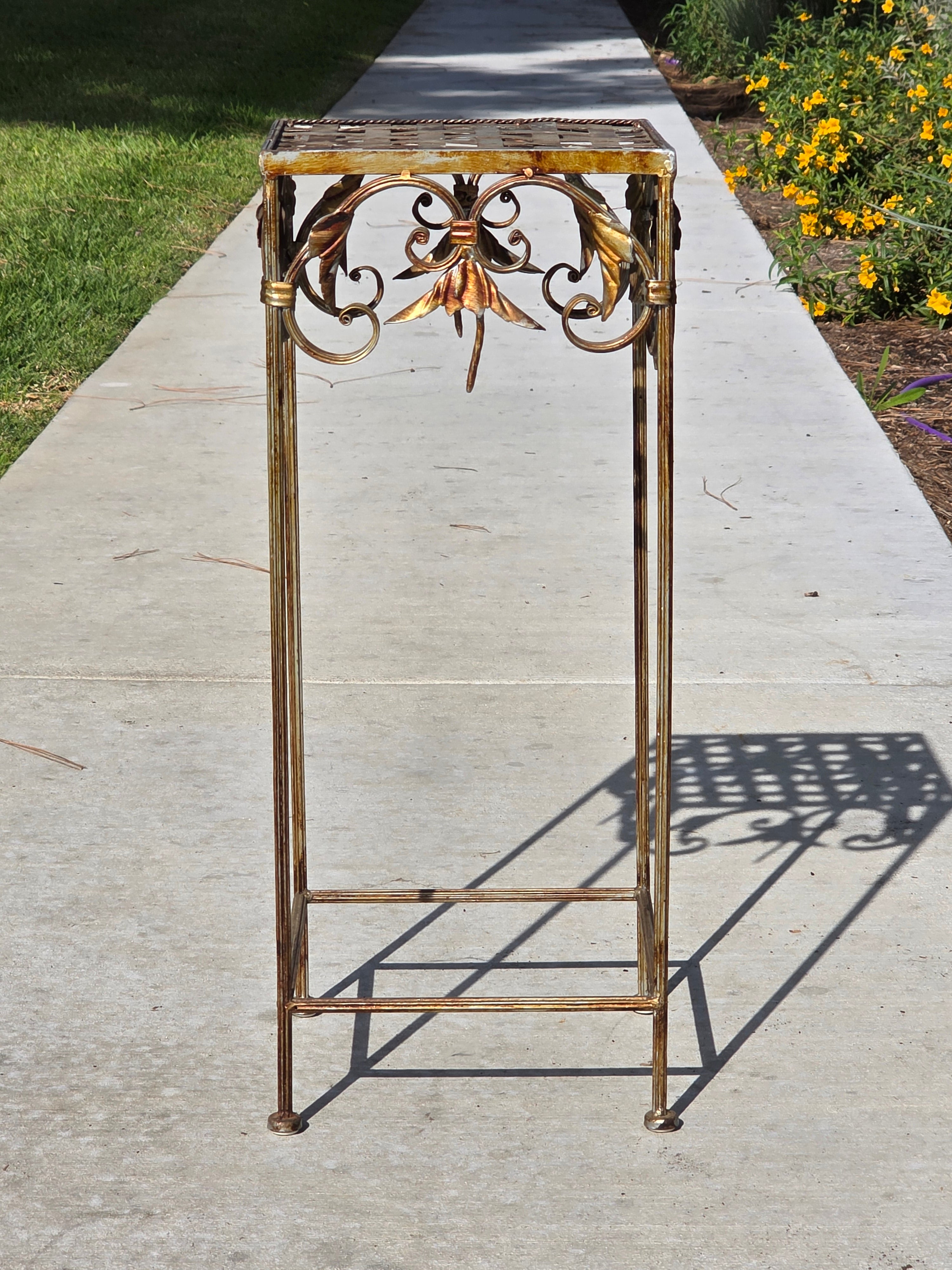 Vintage French Style Square Iron Plant Stand - Antique Gold Finish