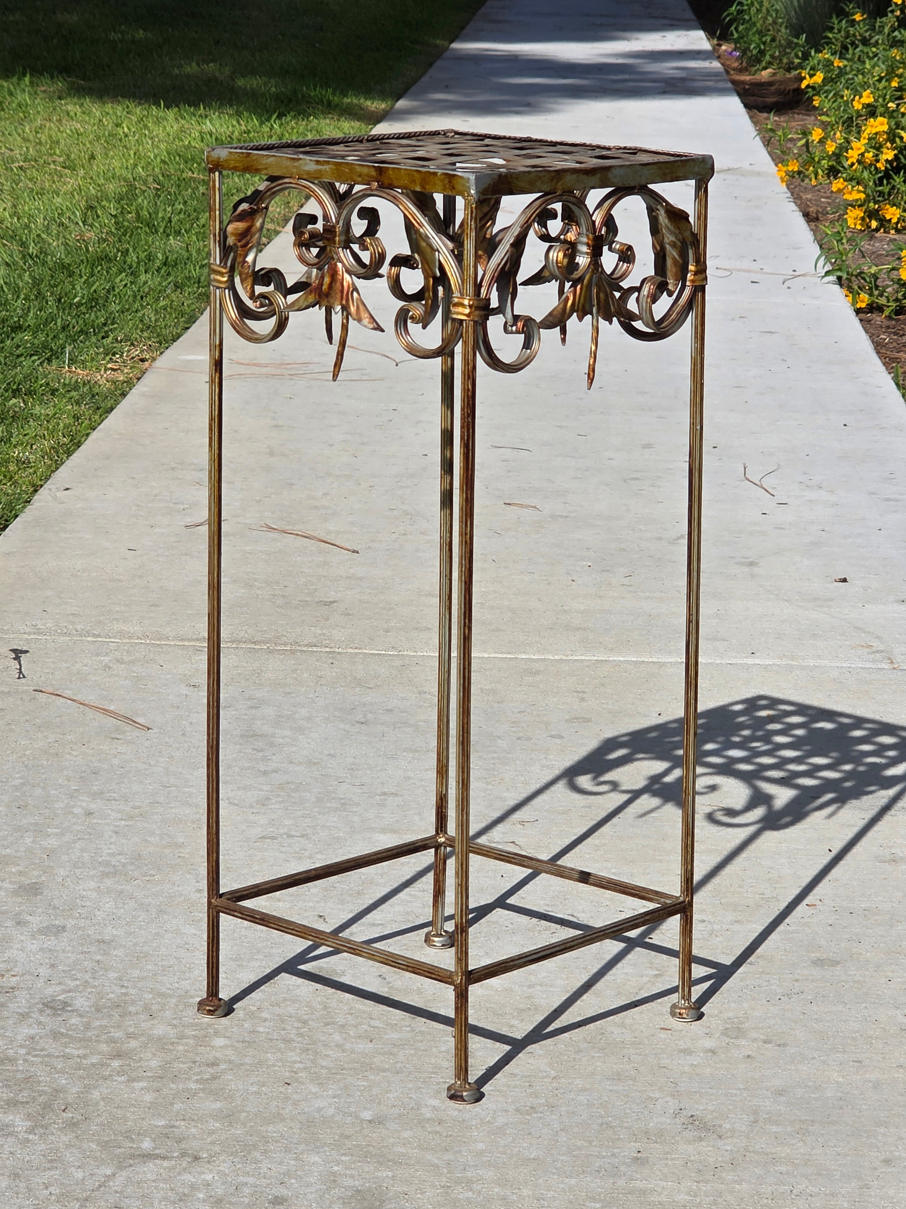 Vintage French Style Square Iron Plant Stand - Antique Gold Finish