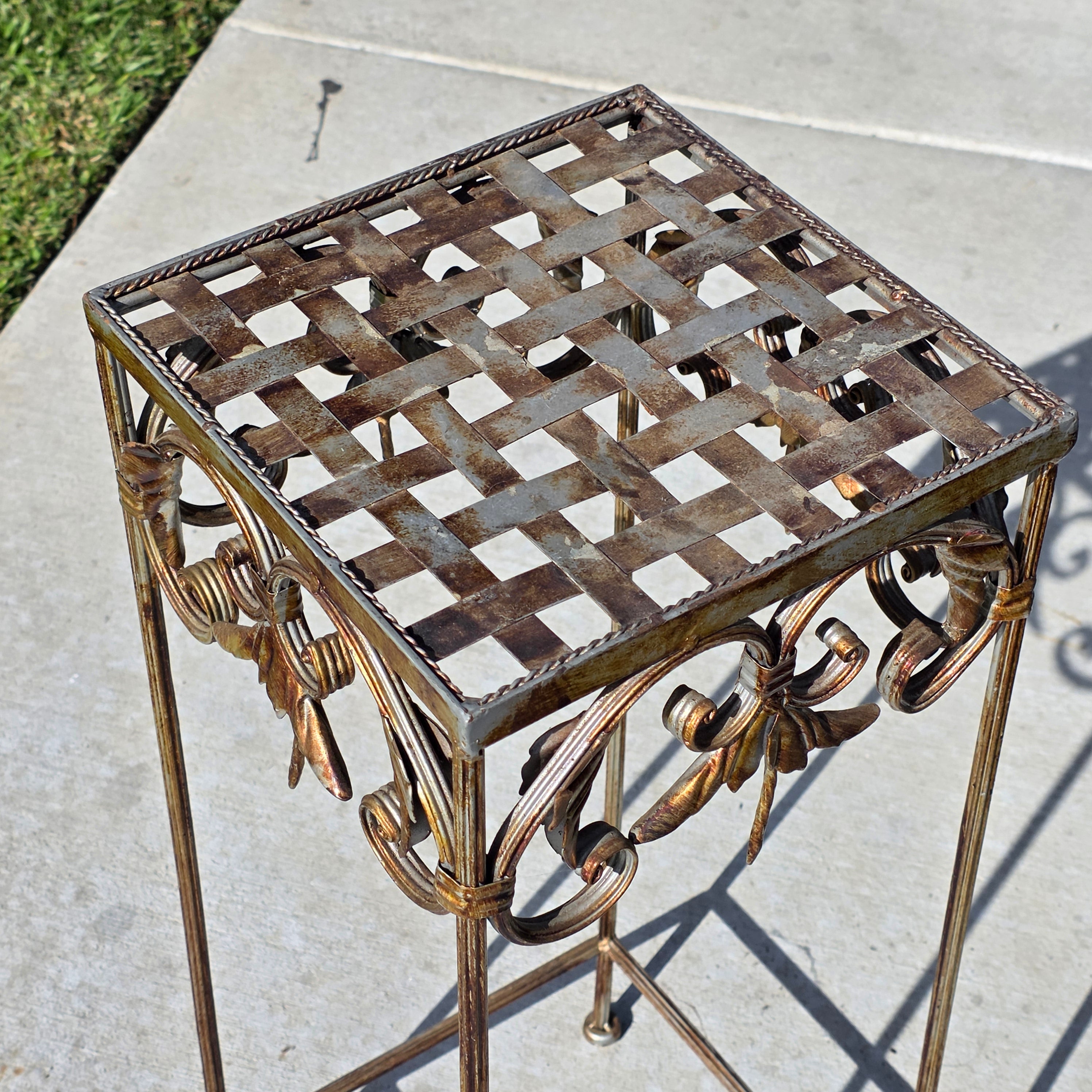Vintage French Style Square Iron Plant Stand - Antique Gold Finish