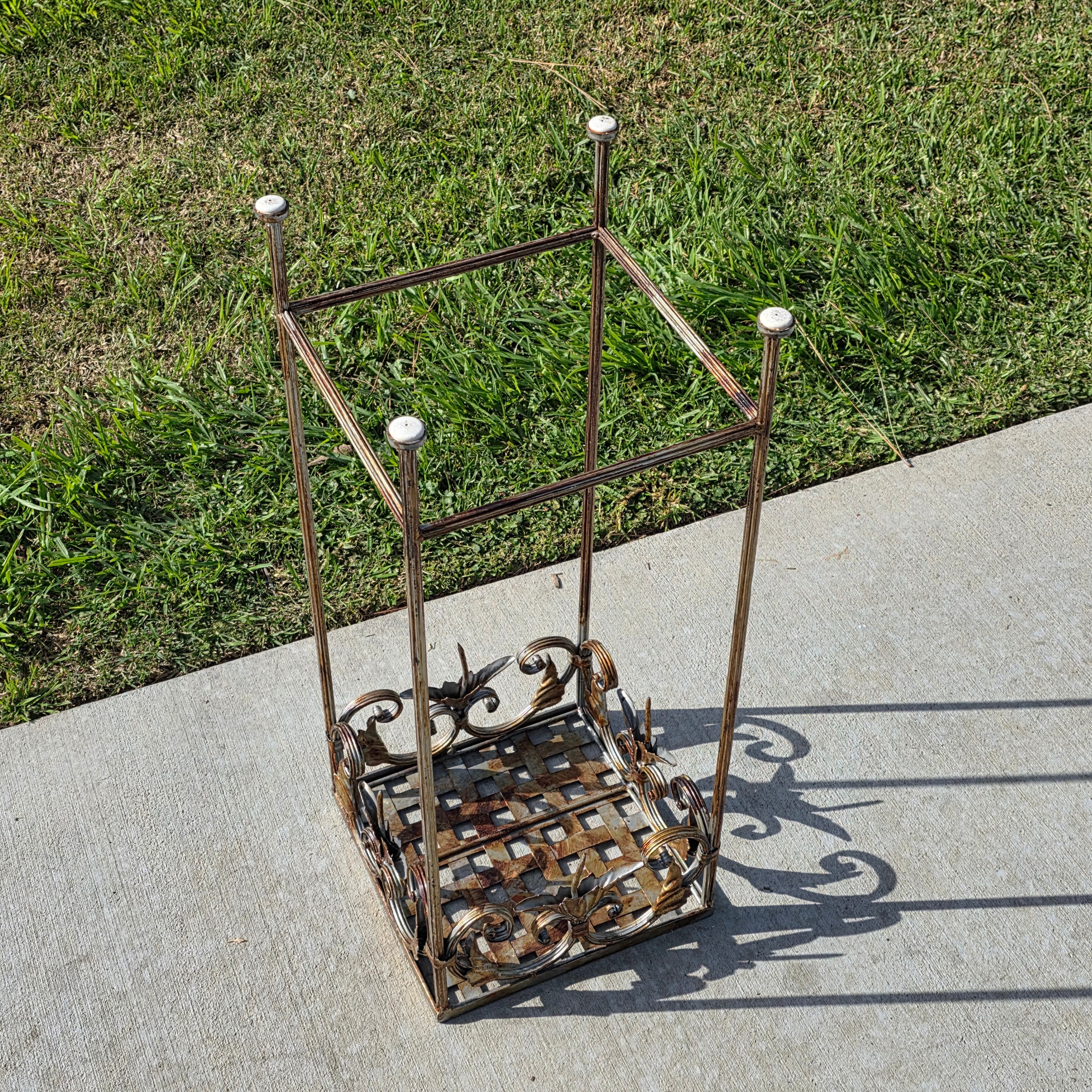 Vintage French Style Square Iron Plant Stand - Antique Gold Finish