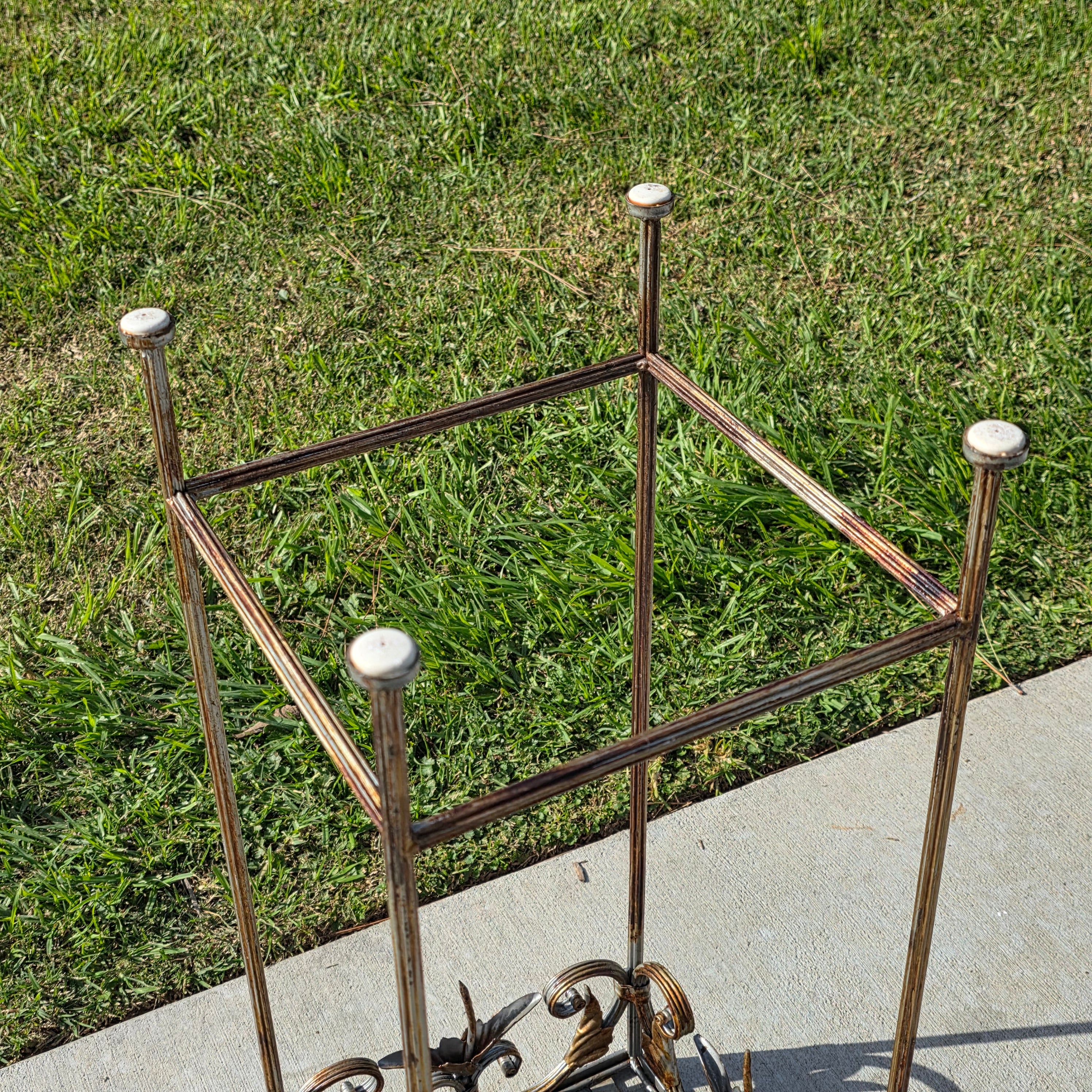 Vintage French Style Square Iron Plant Stand - Antique Gold Finish