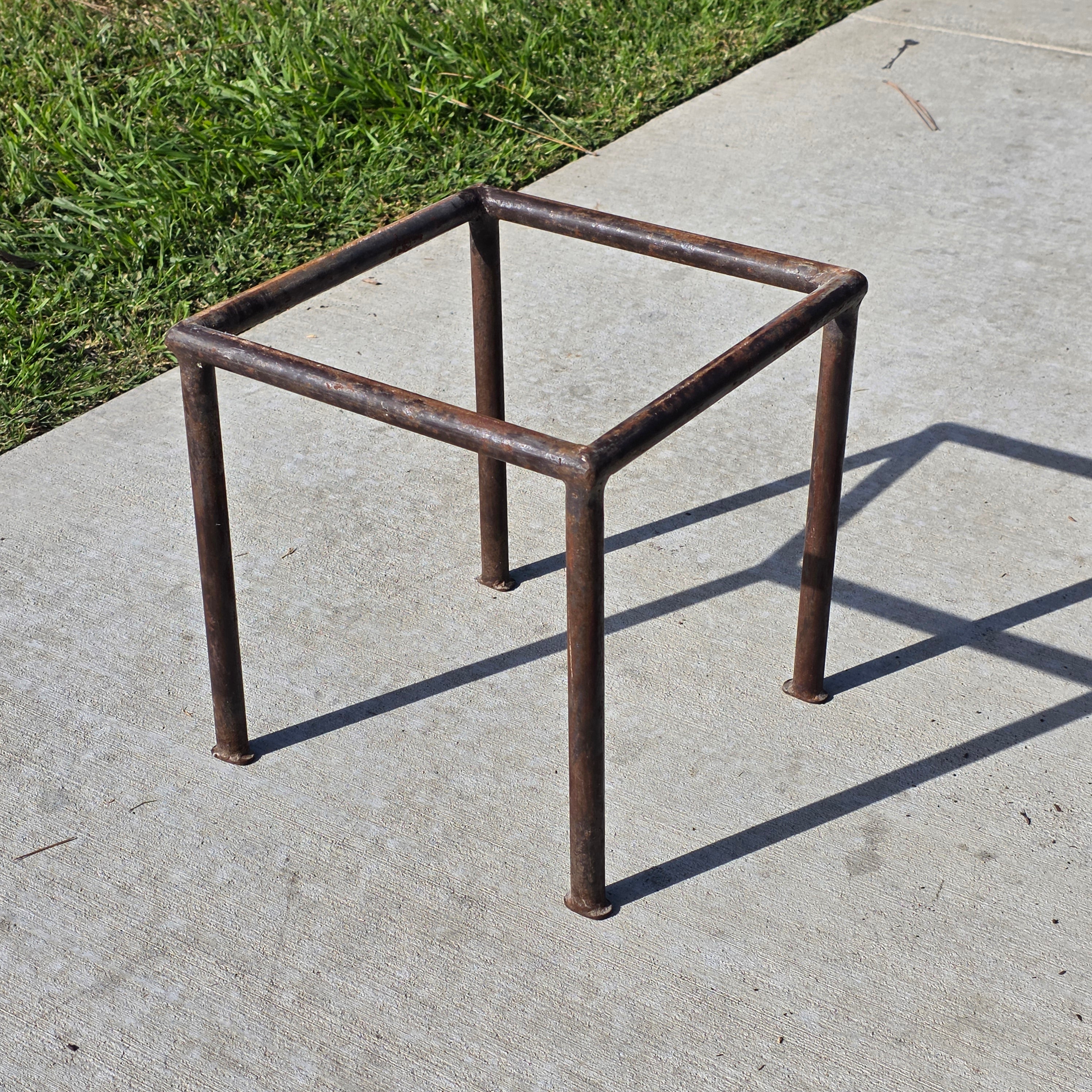 Vintage Custom Industrial Concrete & Tile Side Table with Wrought Iron Base