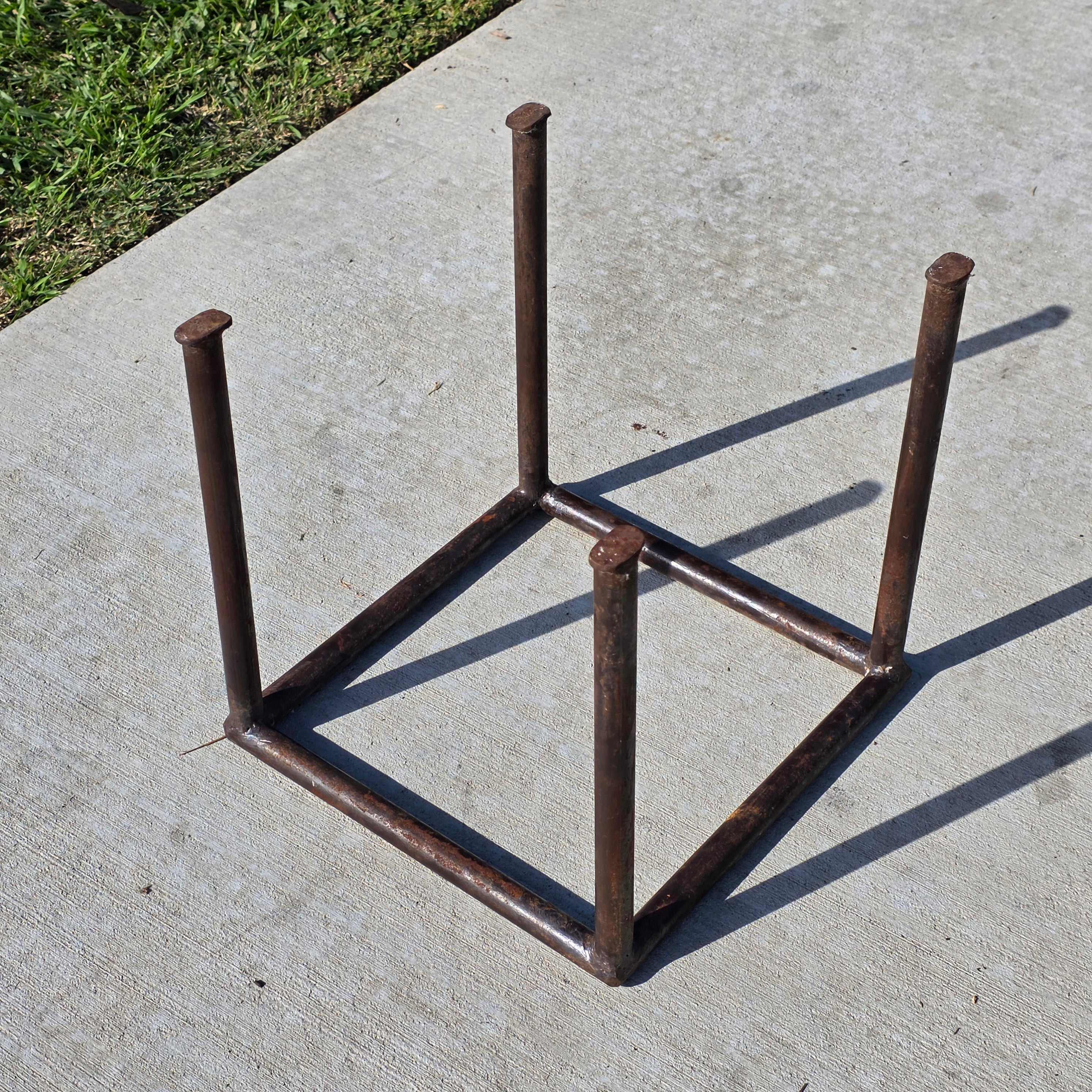 Vintage Custom Industrial Concrete & Tile Side Table with Wrought Iron Base