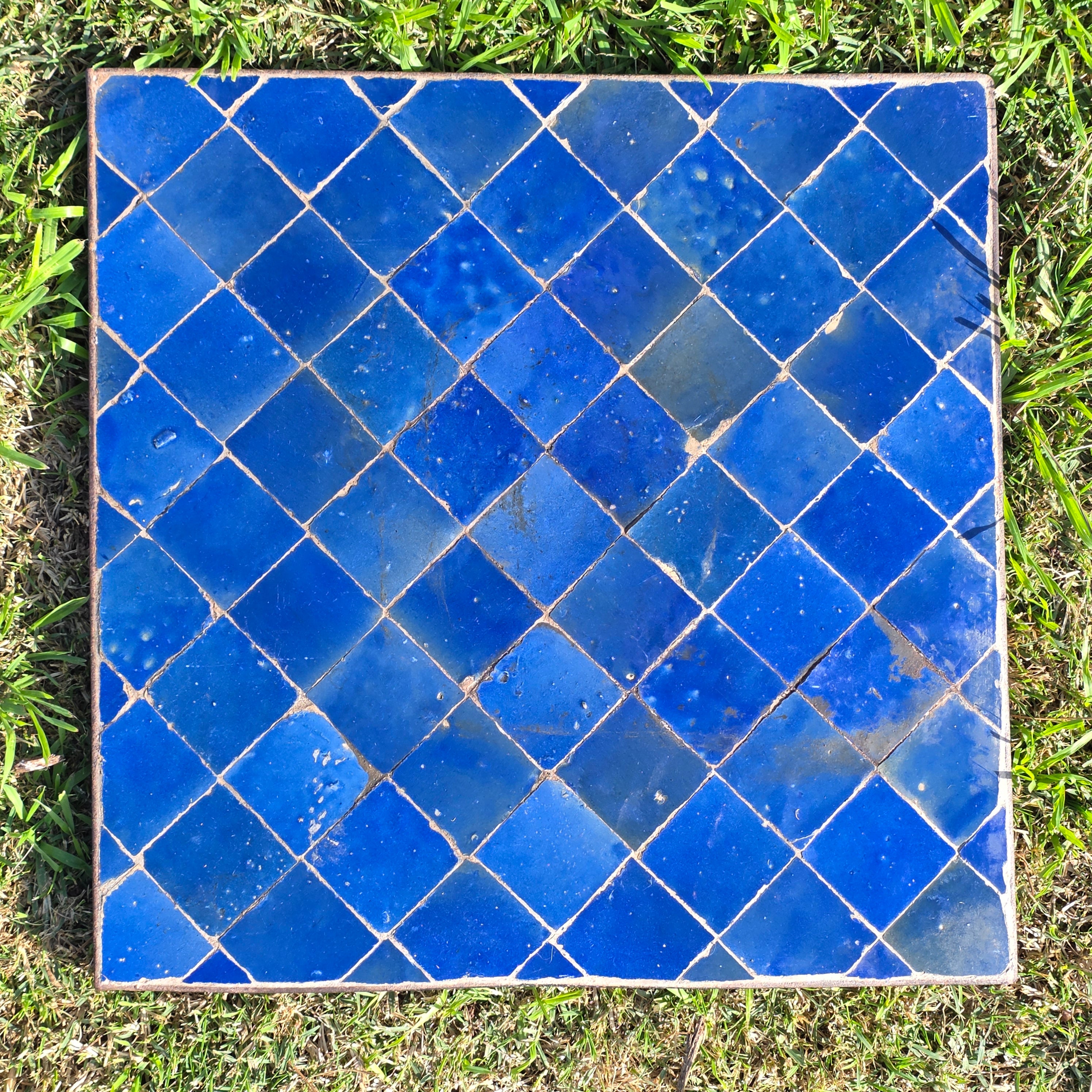 Vintage Custom Industrial Concrete & Tile Side Table with Wrought Iron Base