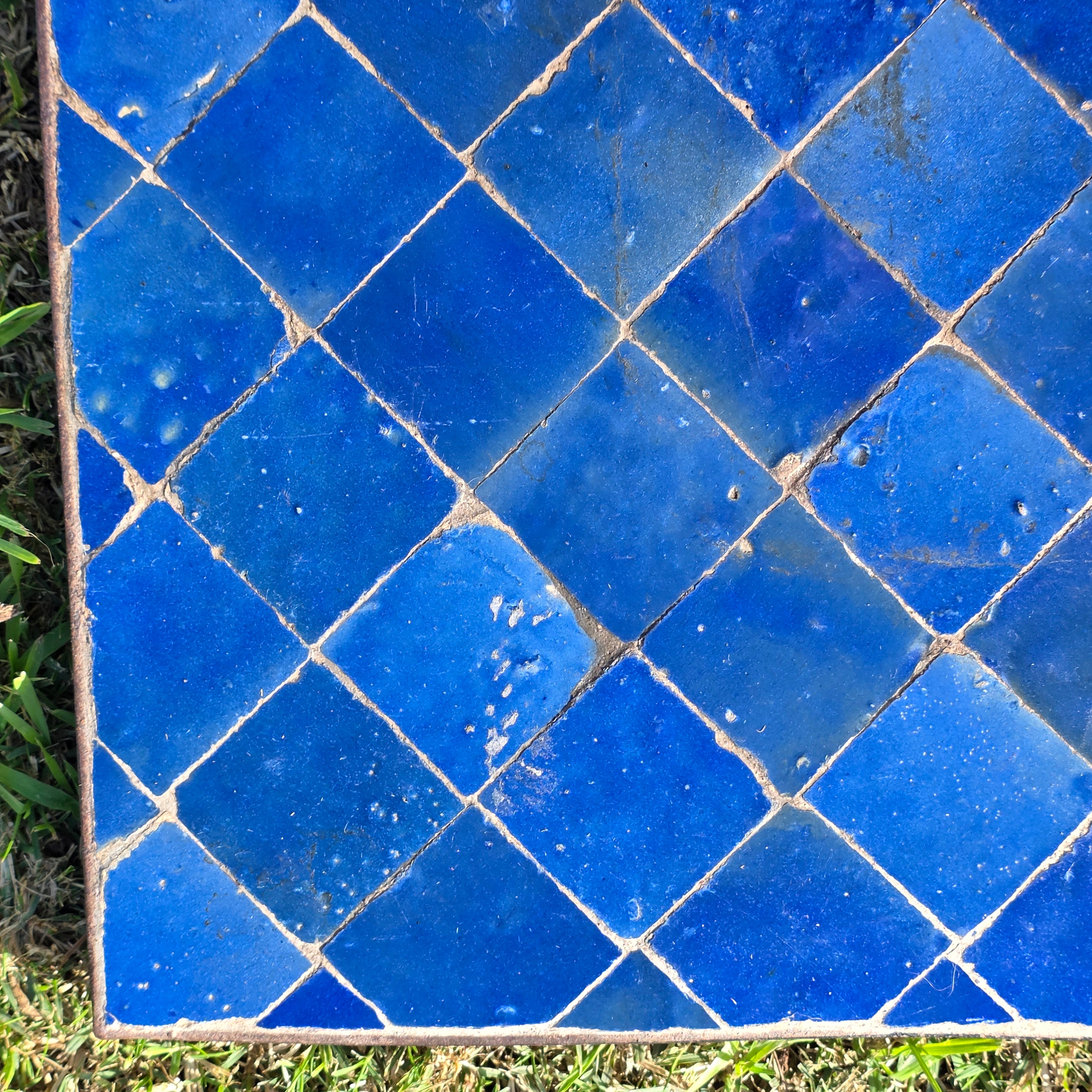 Vintage Custom Industrial Concrete & Tile Side Table with Wrought Iron Base