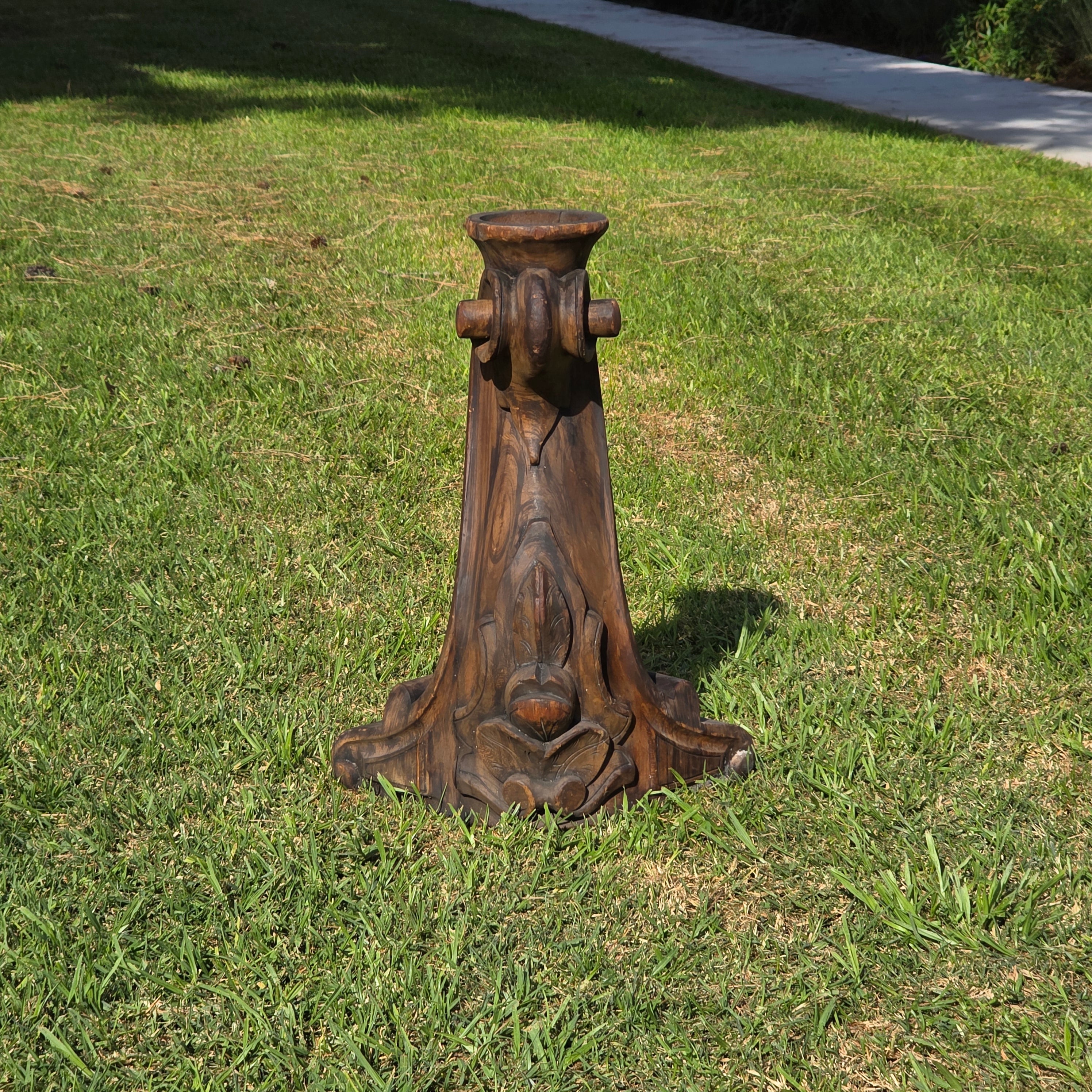 Vintage Hand-Carved Wood Pillar Candle Holder / Pedestal - Upcycled Antique Leg