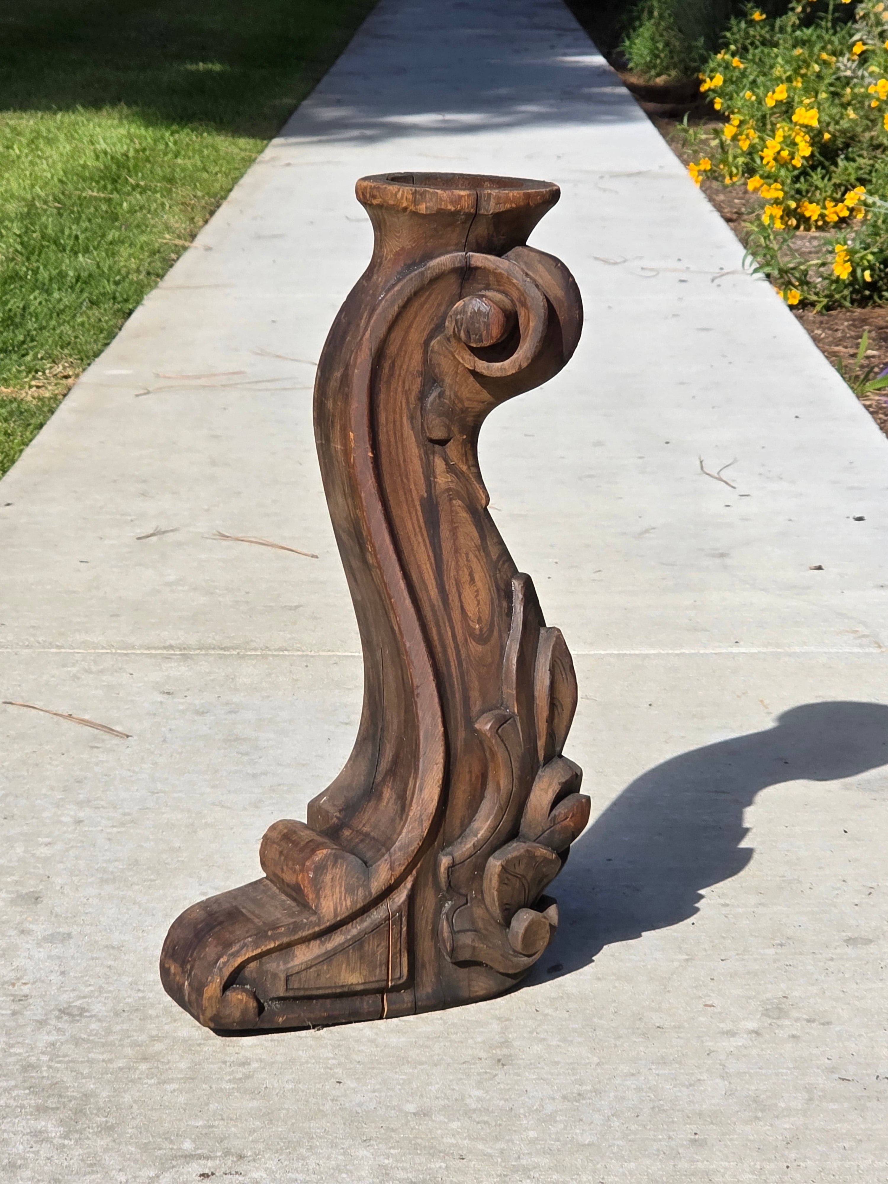 Vintage Hand-Carved Wood Pillar Candle Holder / Pedestal - Upcycled Antique Leg