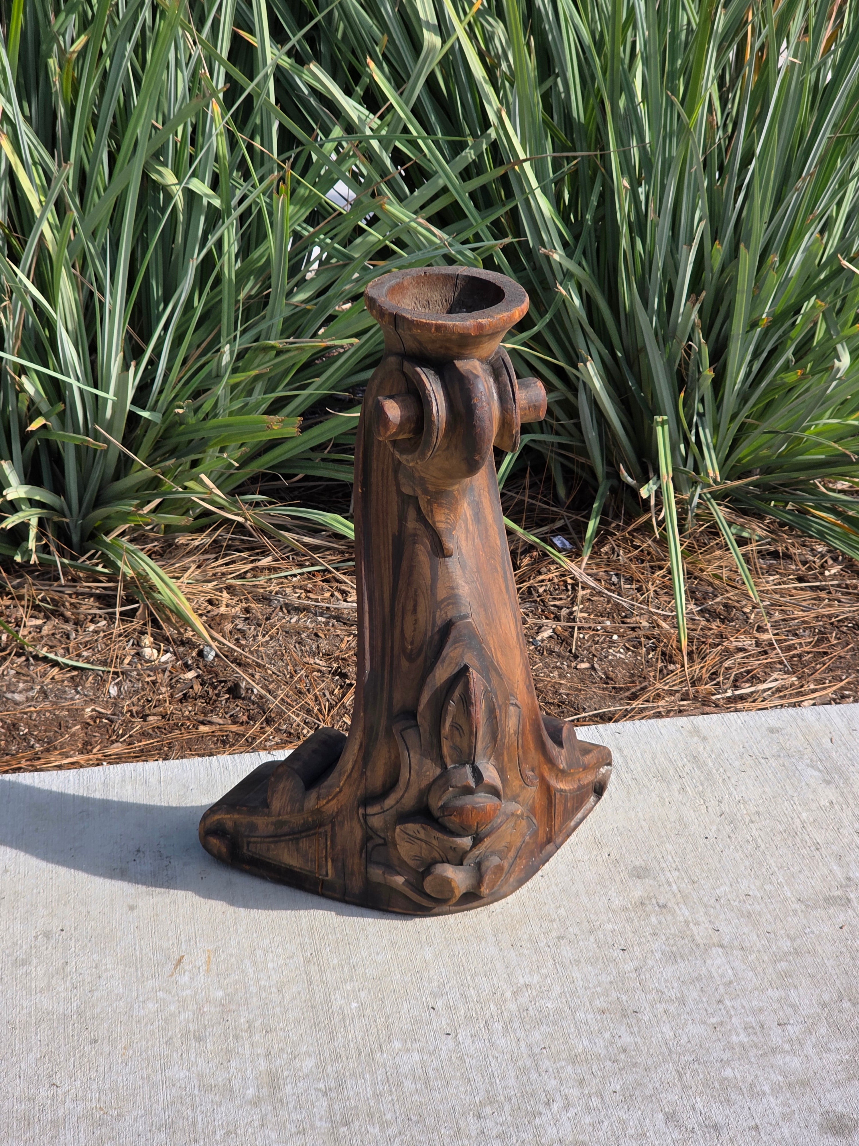 Vintage Hand-Carved Wood Pillar Candle Holder / Pedestal - Upcycled Antique Leg