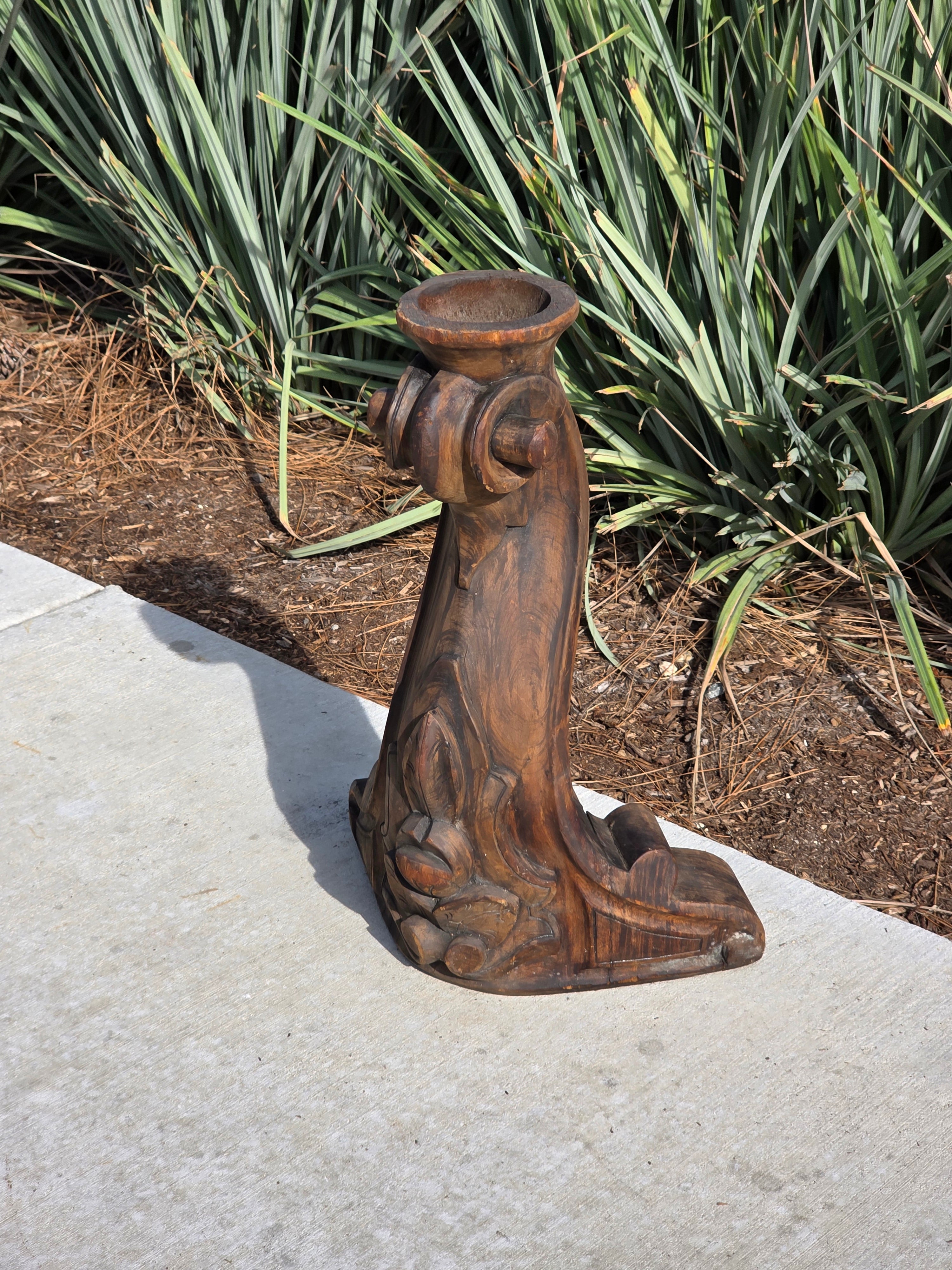 Vintage Hand-Carved Wood Pillar Candle Holder / Pedestal - Upcycled Antique Leg
