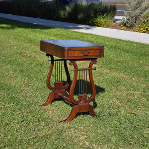Vintage Fine Arts Furn Co. All-Wood Harp Table - Lyre Leg Side Table with Drawer
