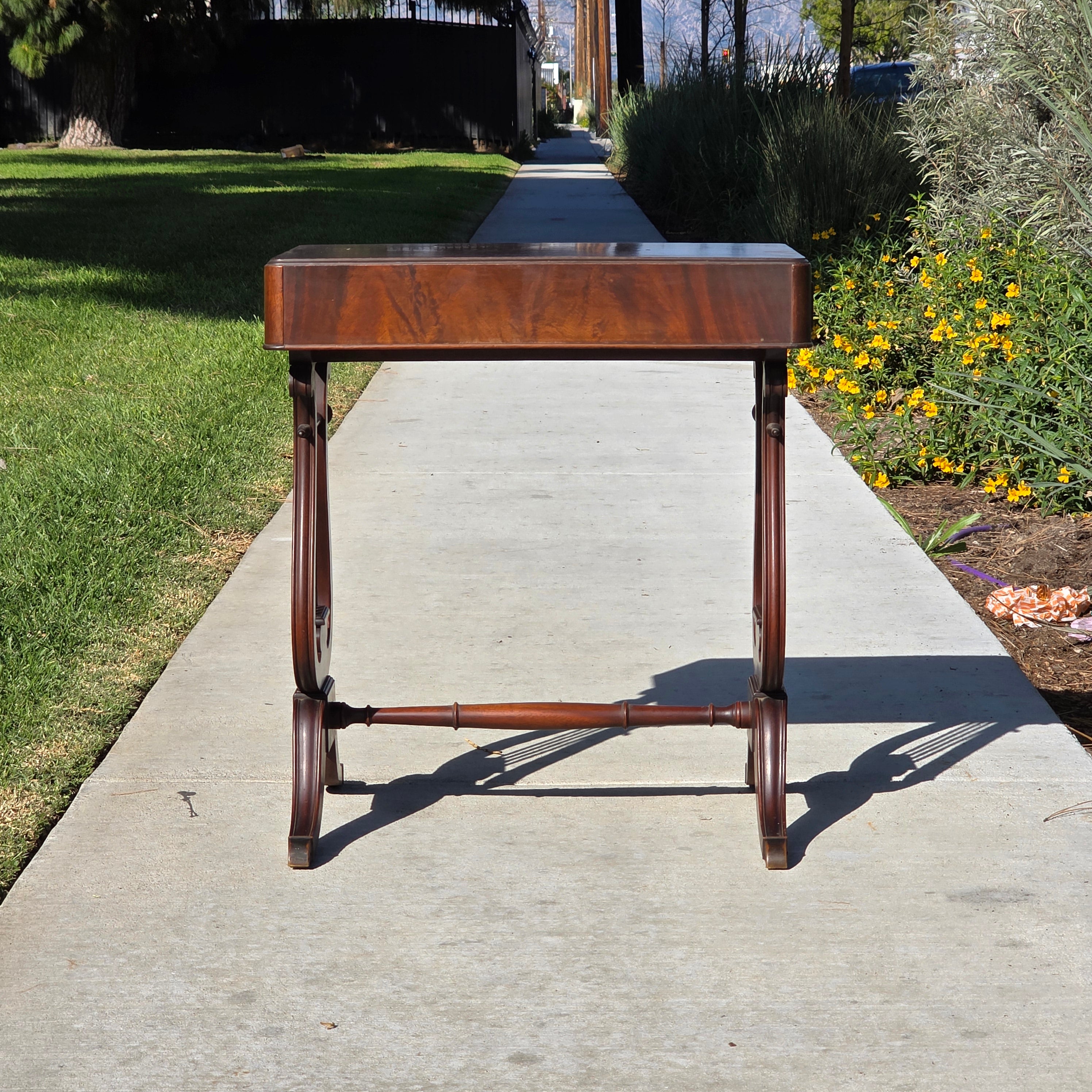 Vintage Fine Arts Furn Co. All-Wood Harp Table - Lyre Leg Side Table with Drawer
