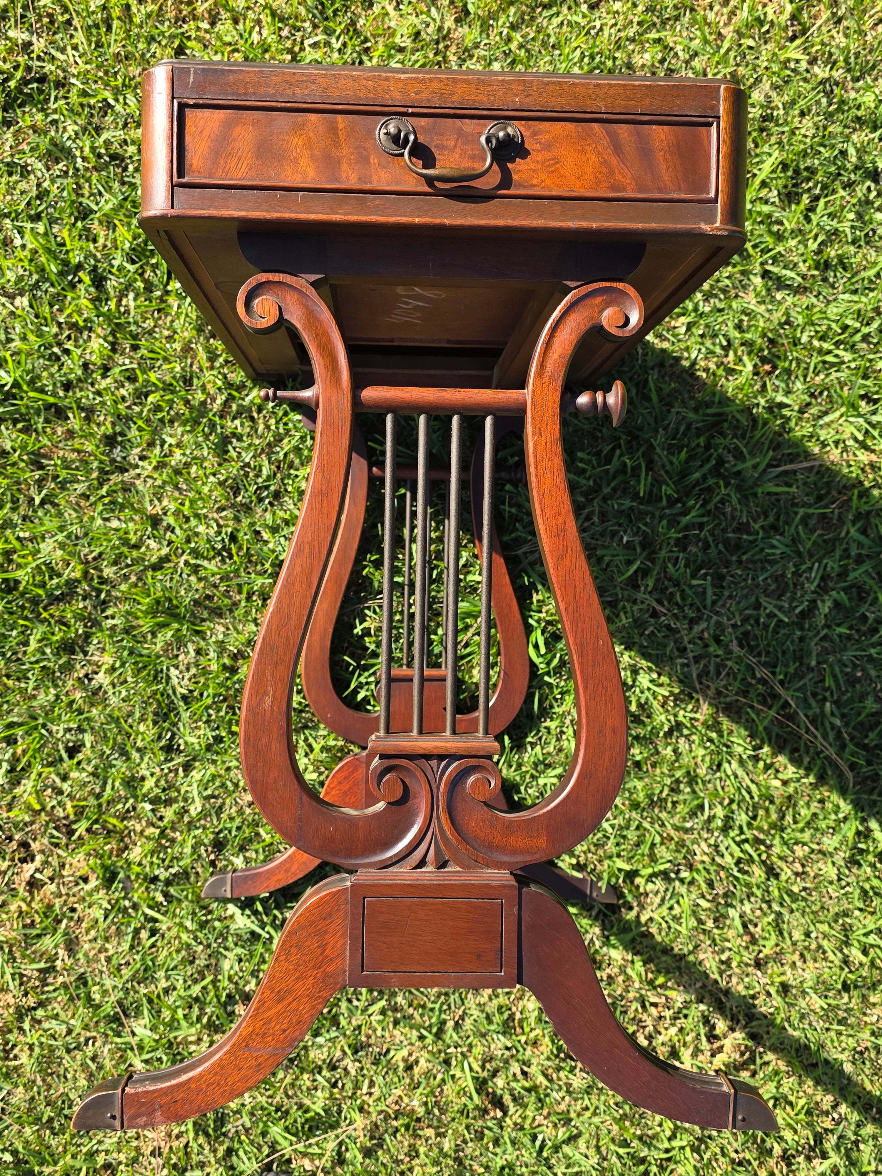 Vintage Fine Arts Furn Co. All-Wood Harp Table - Lyre Leg Side Table with Drawer