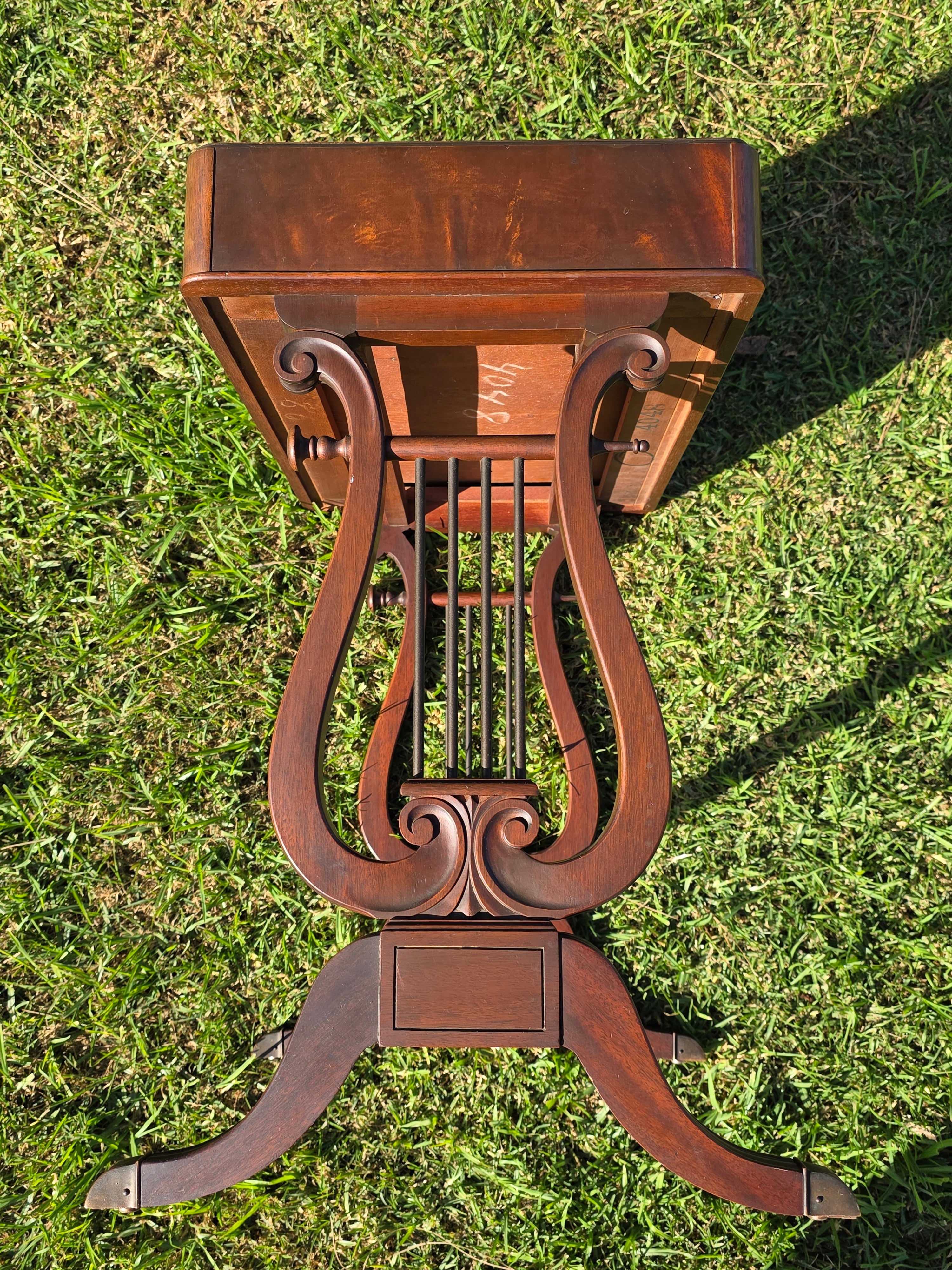 Vintage Fine Arts Furn Co. All-Wood Harp Table - Lyre Leg Side Table with Drawer
