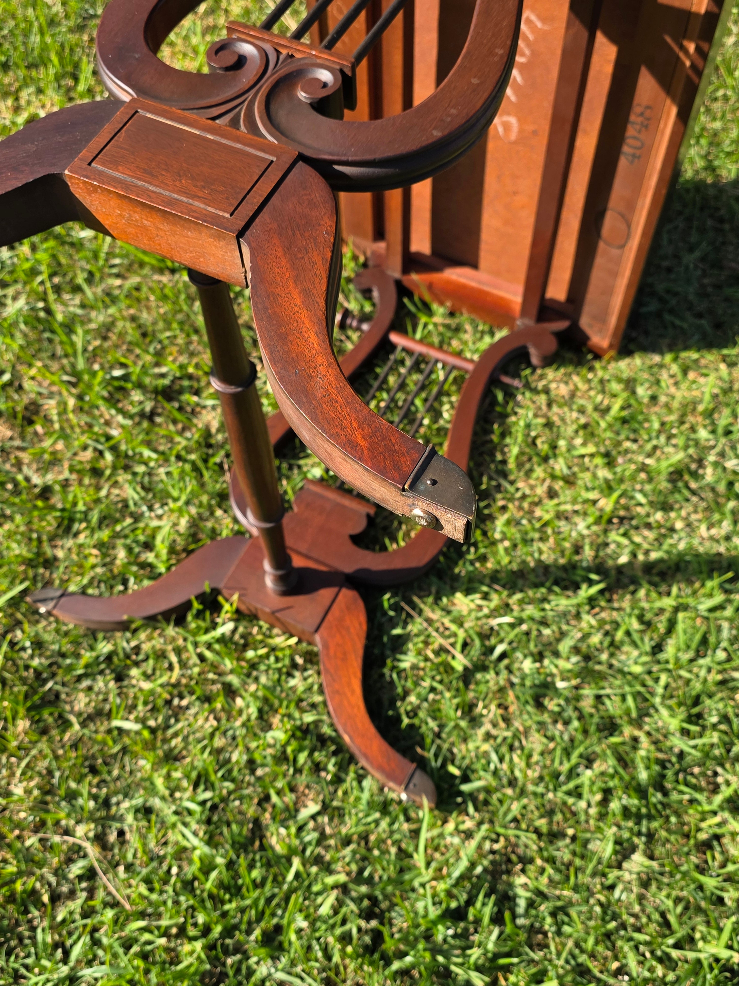 Vintage Fine Arts Furn Co. All-Wood Harp Table - Lyre Leg Side Table with Drawer