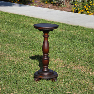 Vintage Round Pedestal Table / Spindle-Turned Stem & 4-Leg Plant Stand 25"H