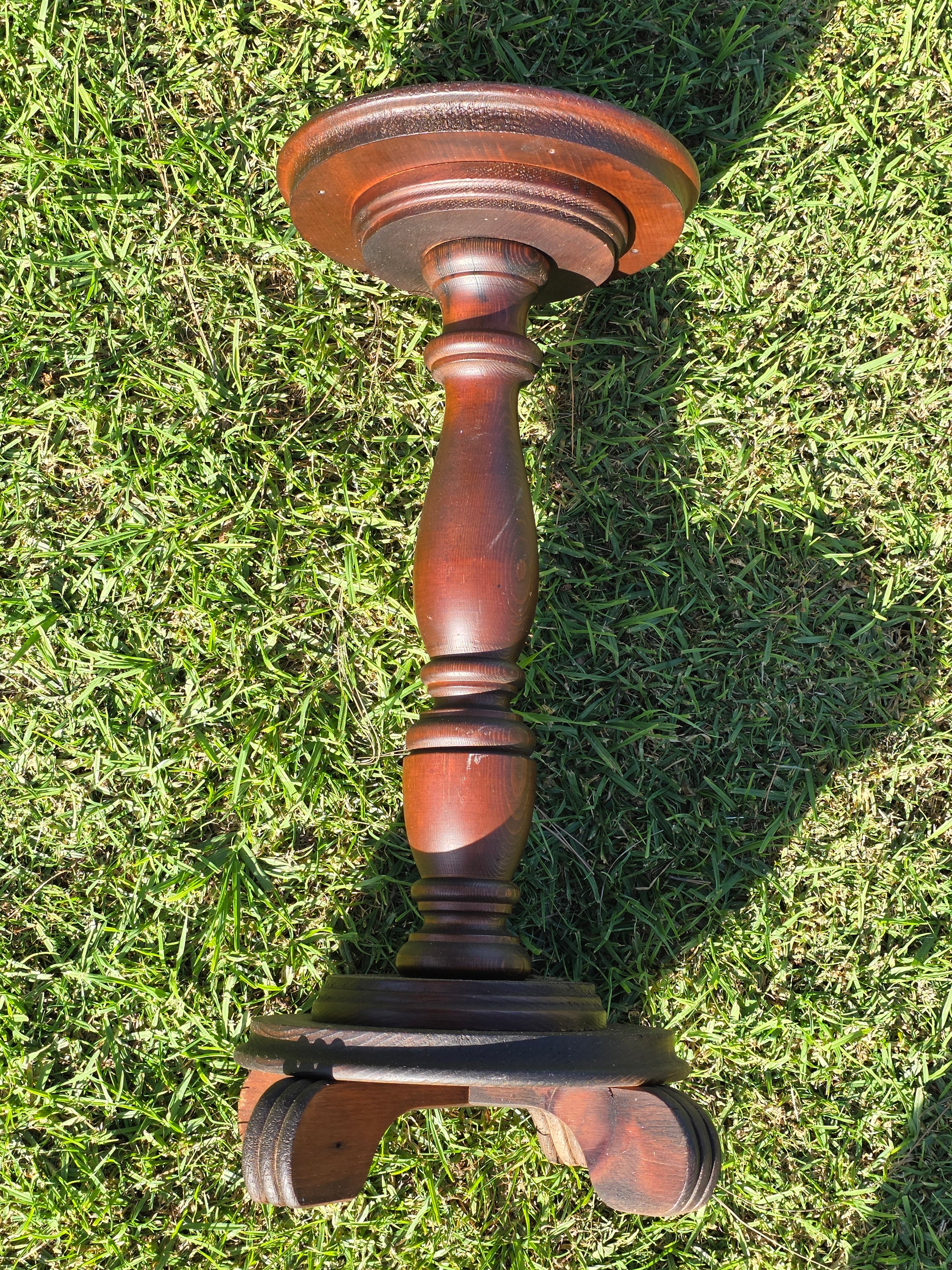 Vintage Round Pedestal Table / Spindle-Turned Stem & 4-Leg Plant Stand 25"H