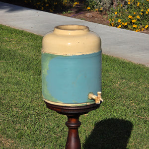 Vintage Hand-Painted Ceramic Water Crock / Rustic Stoneware Dispenser