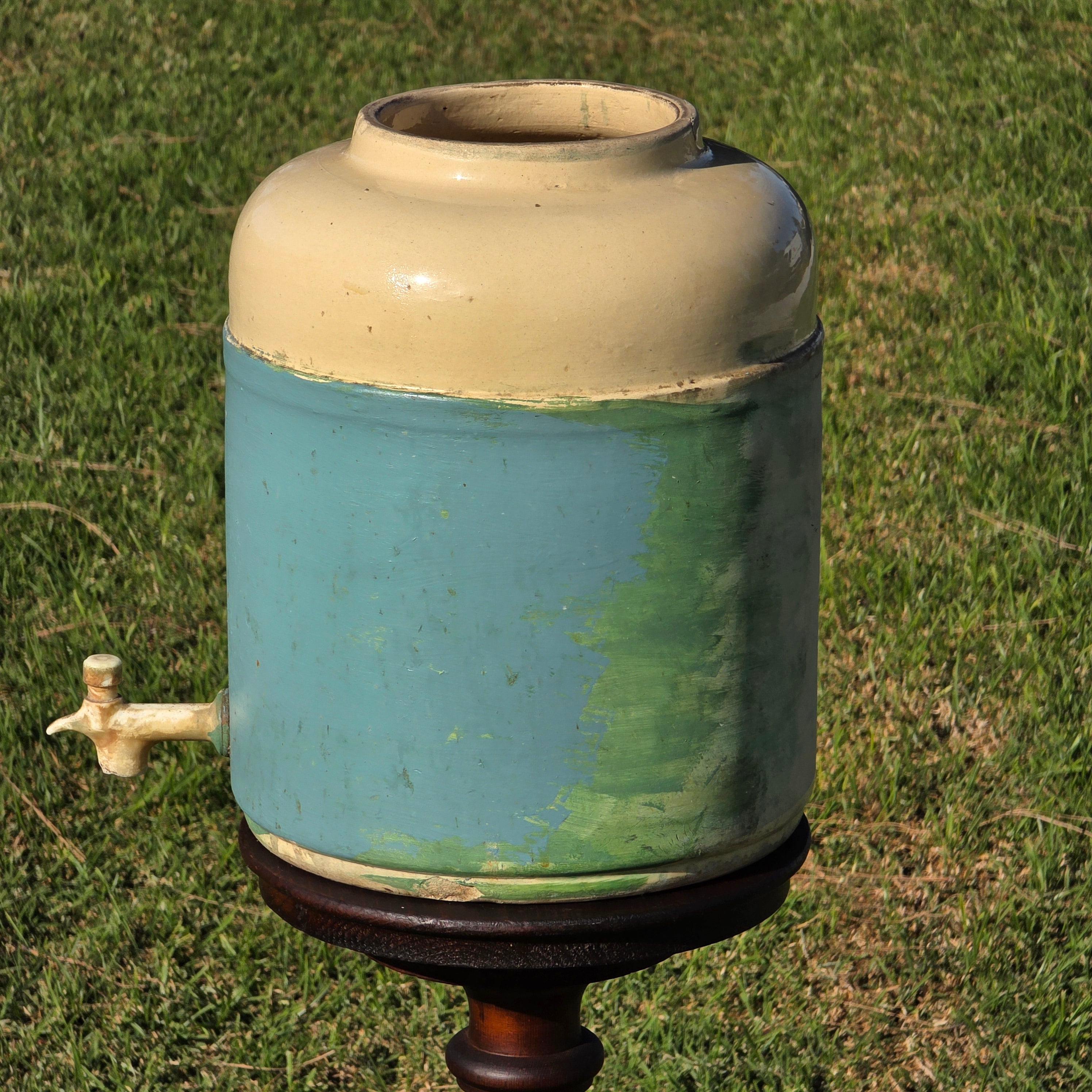 Vintage Hand-Painted Ceramic Water Crock / Rustic Stoneware Dispenser