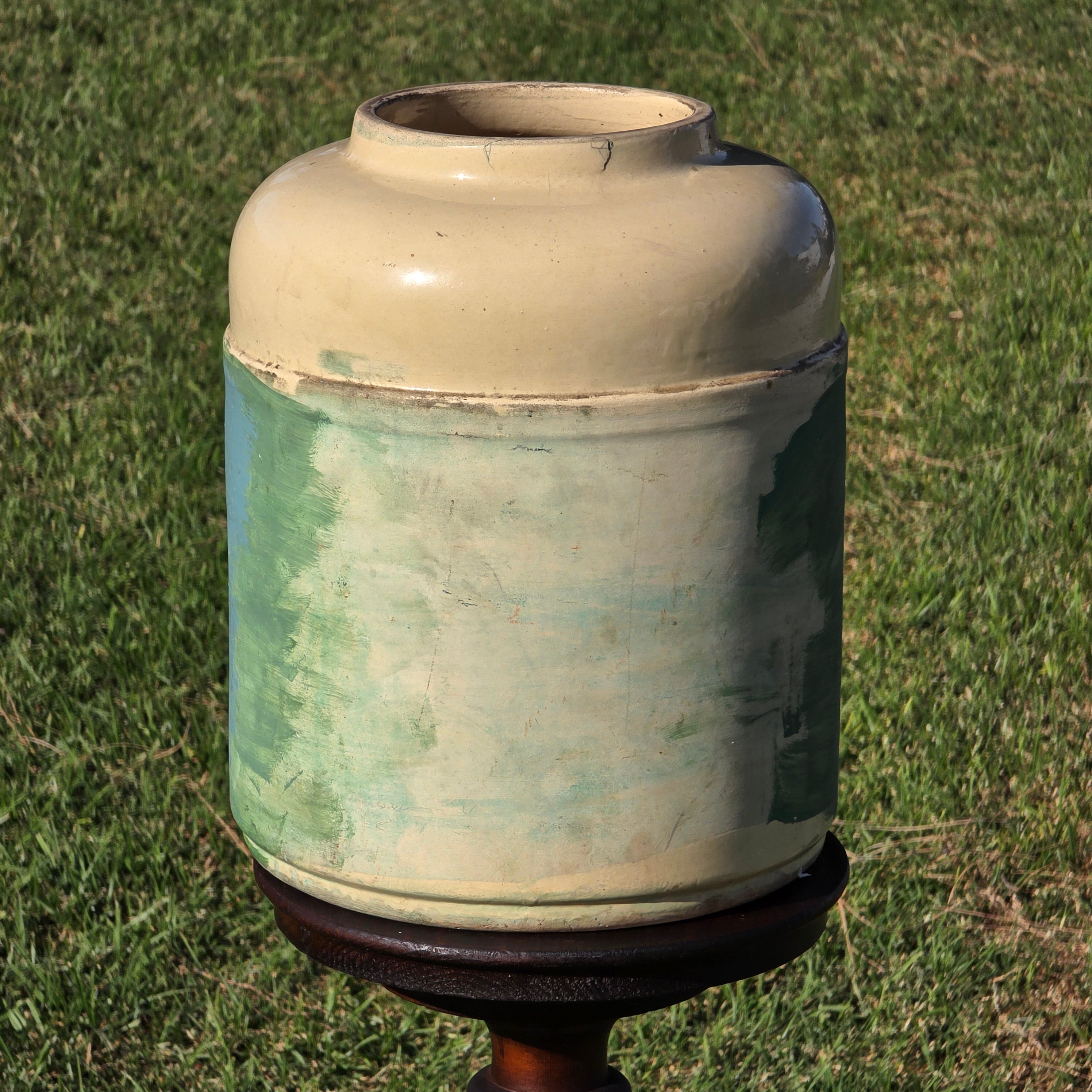 Vintage Hand-Painted Ceramic Water Crock / Rustic Stoneware Dispenser