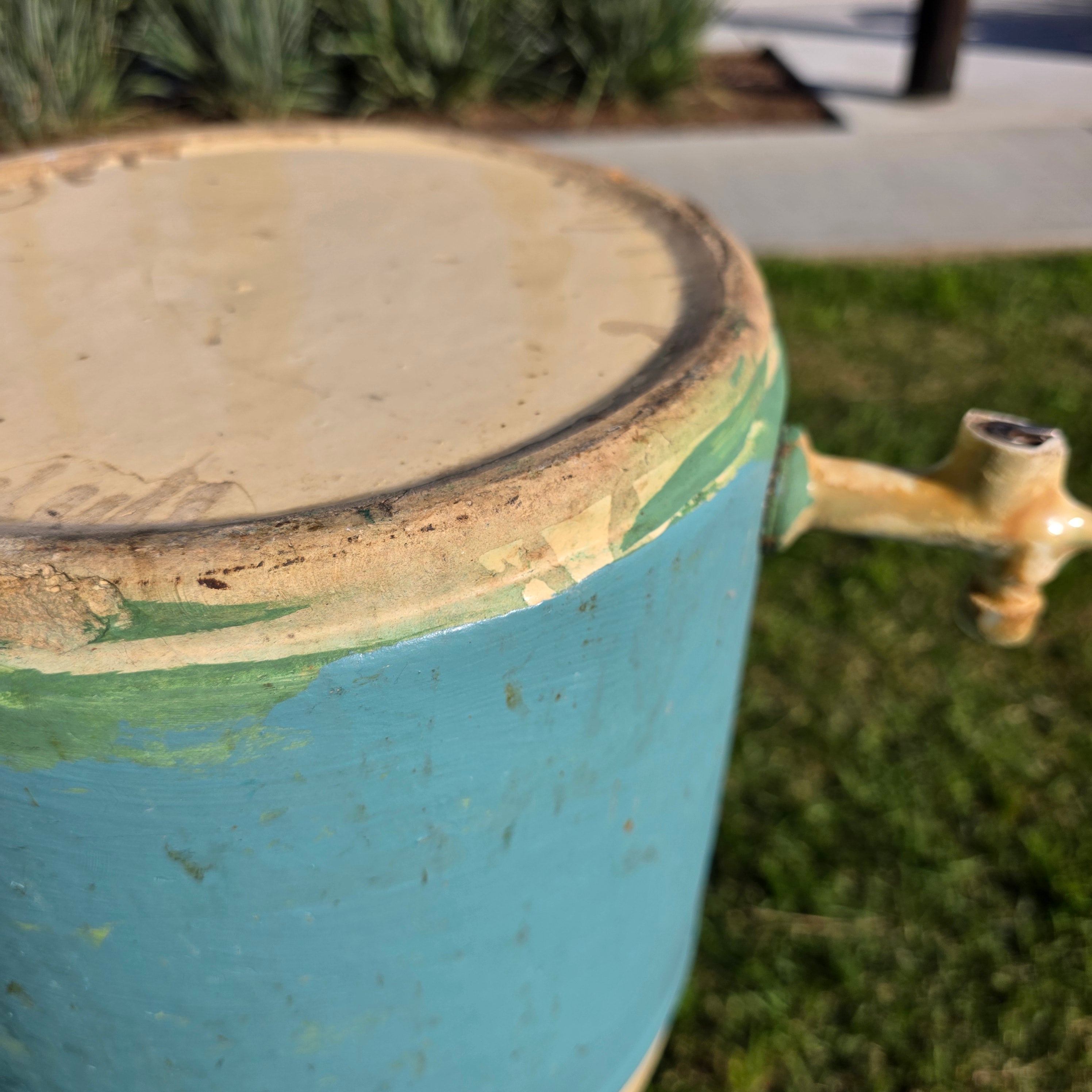 Vintage Hand-Painted Ceramic Water Crock / Rustic Stoneware Dispenser