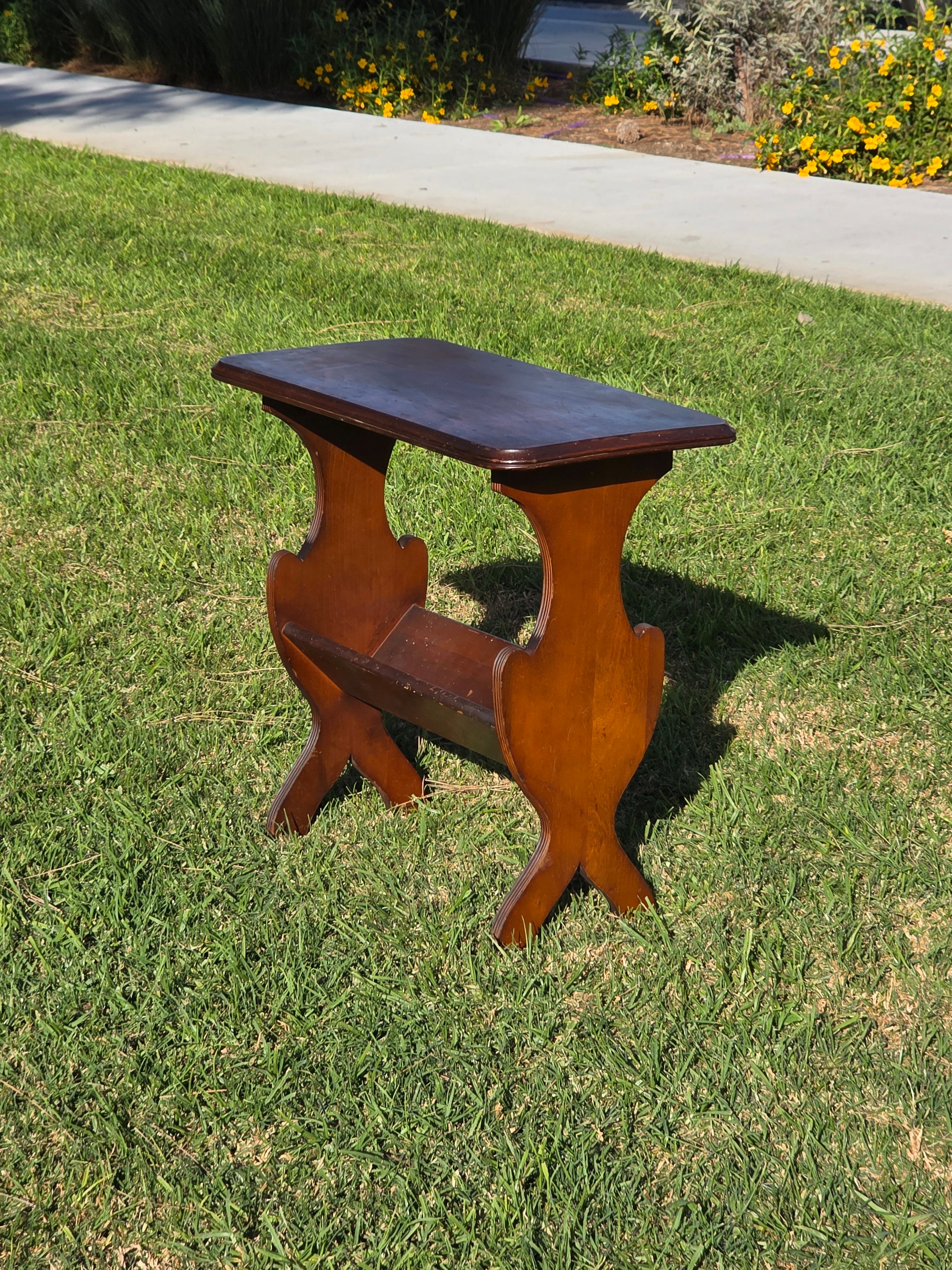 Vintage Wood Magazine Rack Side Table / c. 1930s-40s Library Accent